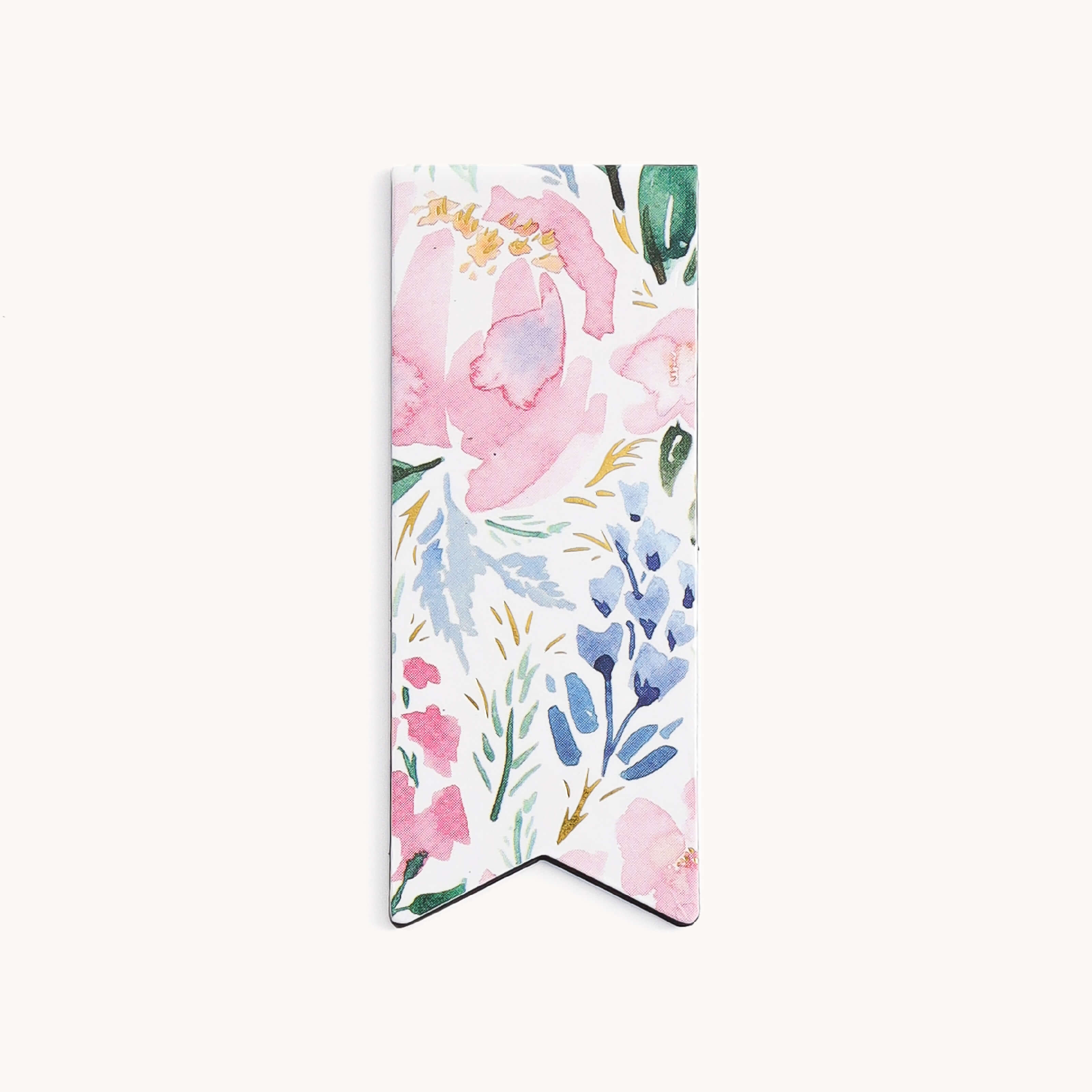 An essential planner tool, the Simplifieds Page Marker - Cottage Floral showcases a magnetic bookmark with pink, green, and blue watercolor-style flowers and leaves on a white background.