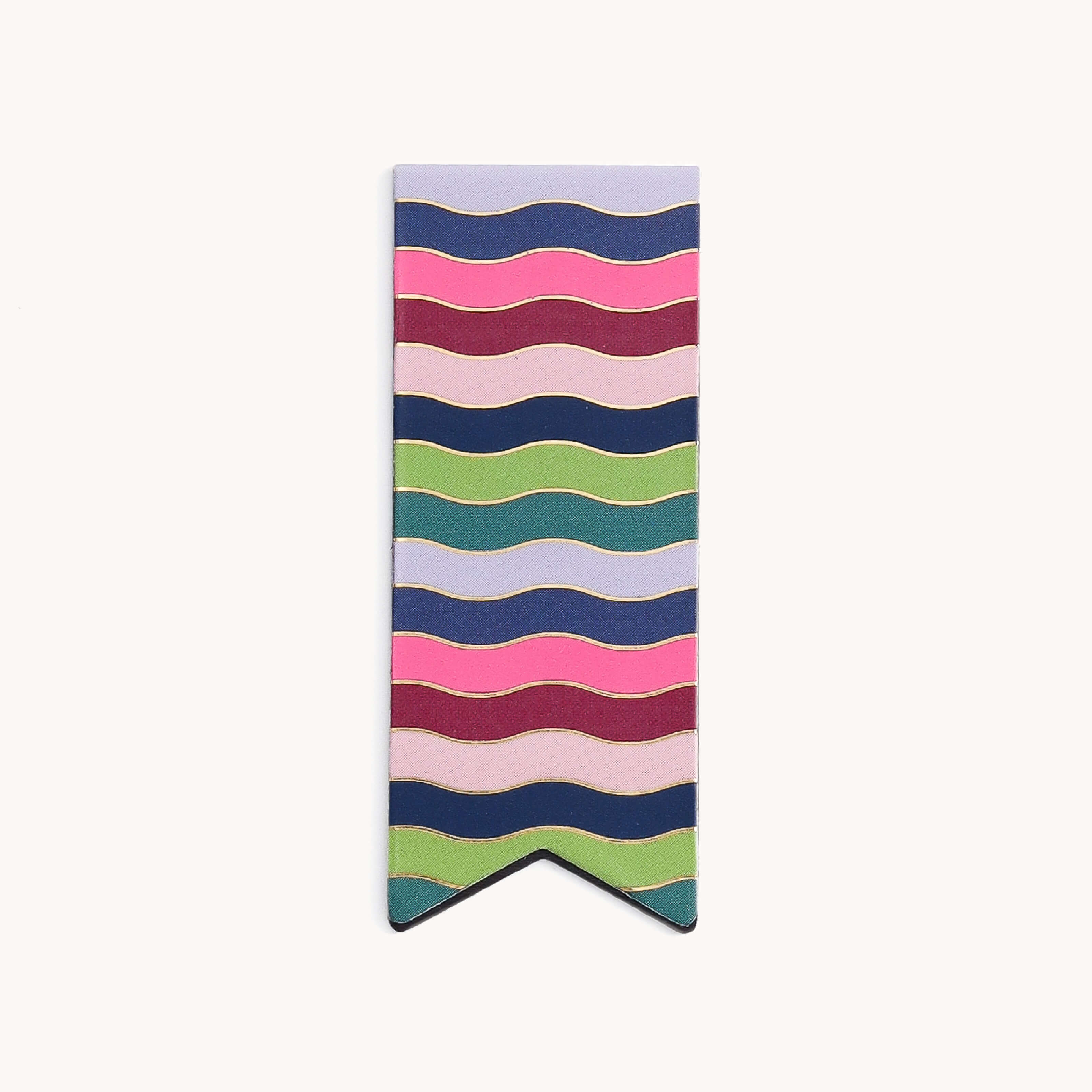 The Page Marker - Rainbow Row by Simplified features a rectangular design with wavy stripes in blue, pink, green, purple, and red on a light backdrop. Its pointed bottom edge adds a planner-style charm.