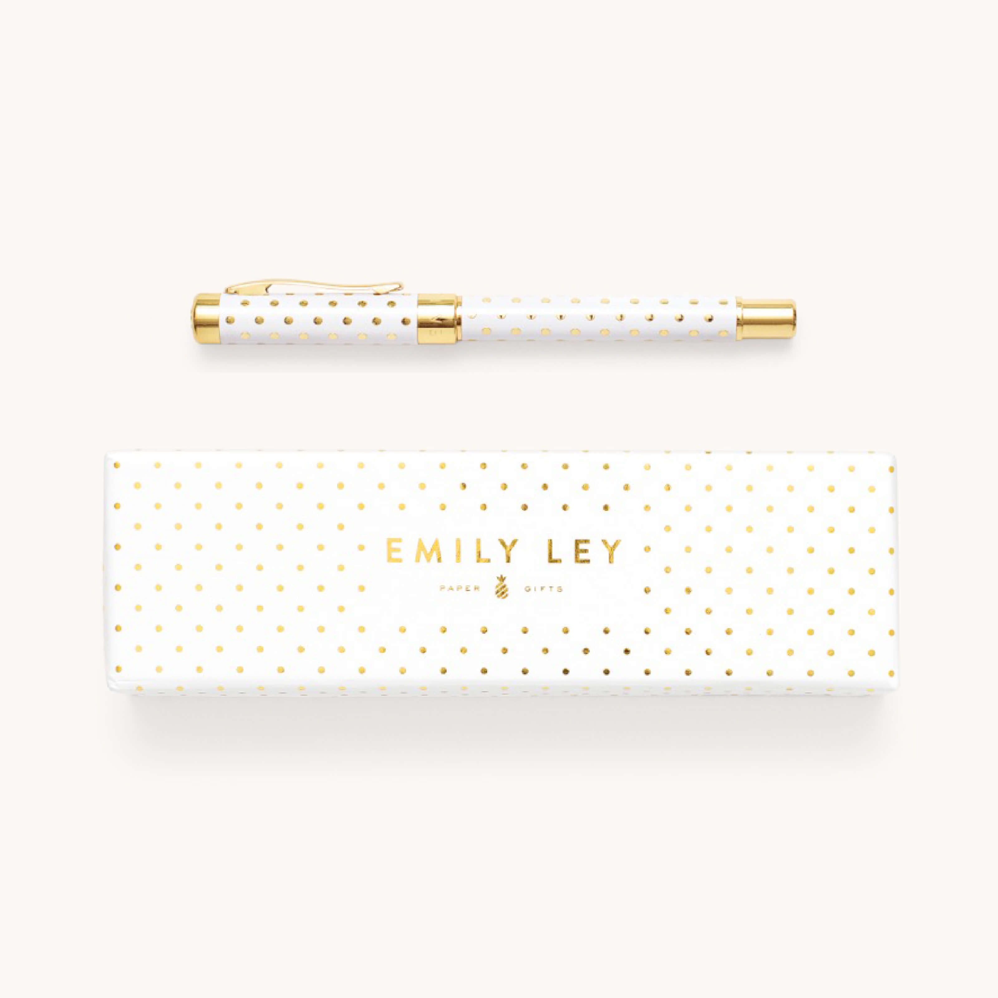 Simplified by Emily Ley | Gold metal pen in Gold Dot design featuring a clip and embossed details.