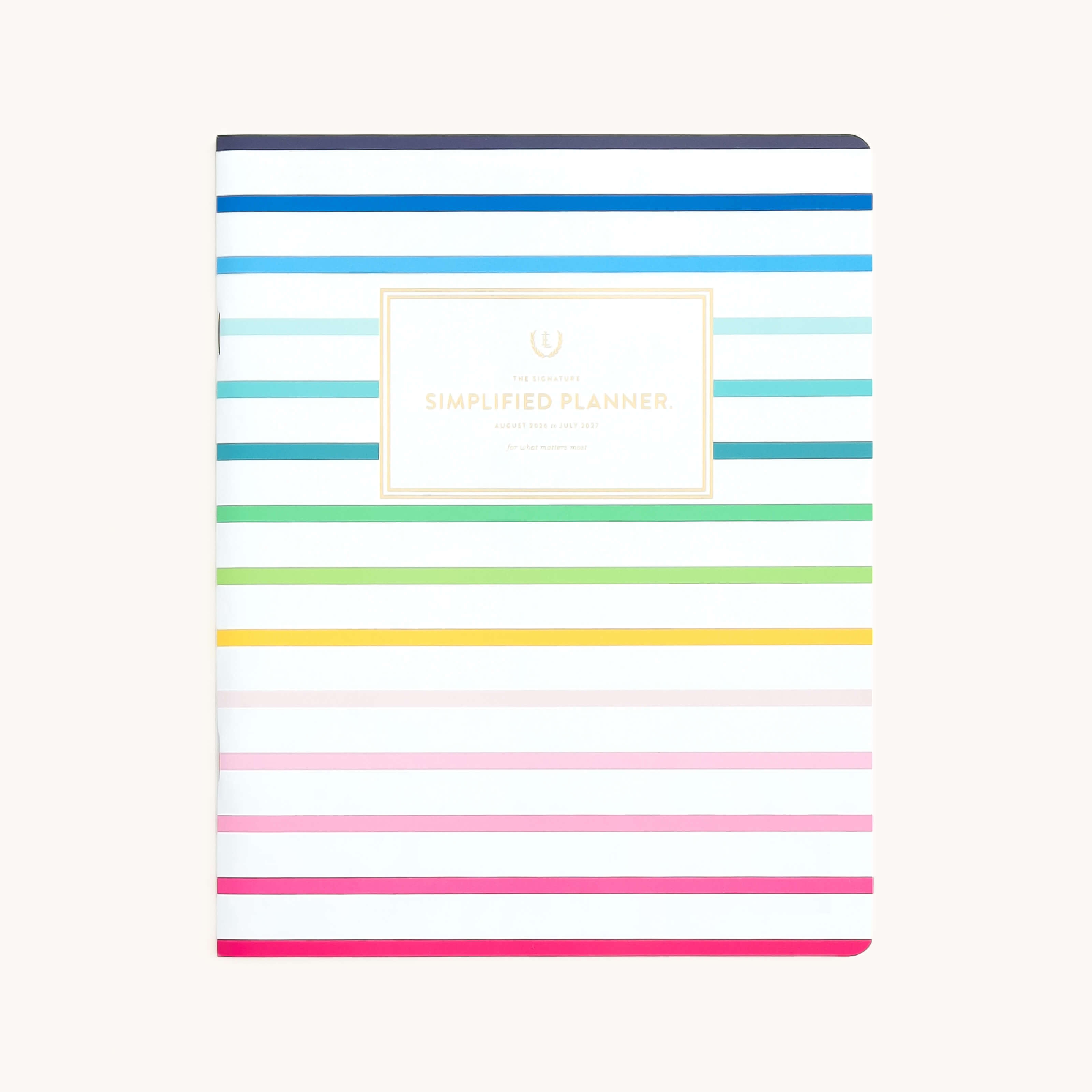 Happy stripe monthly planner with bright cover and elegant design for simple monthly planning