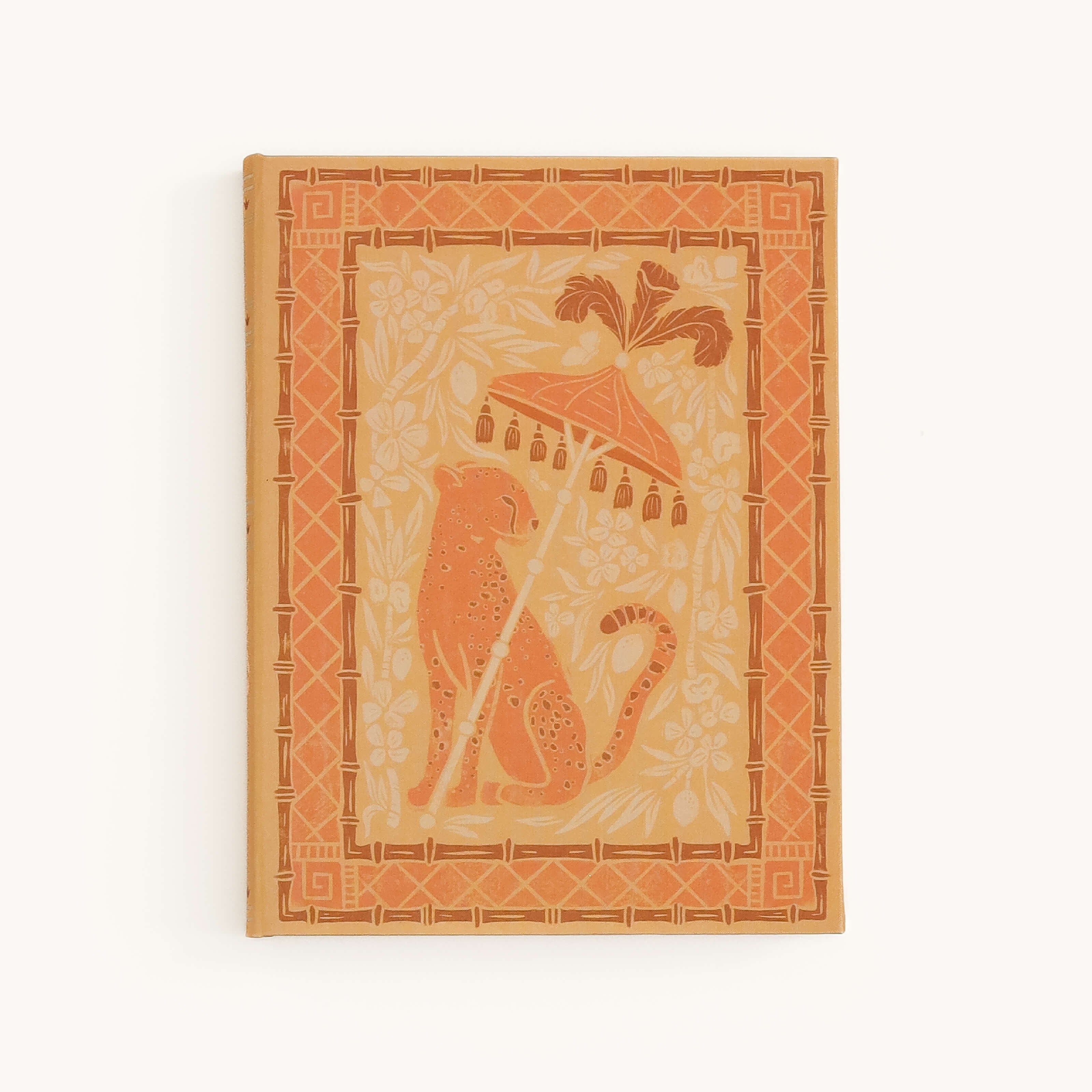 Cheetah Linen Journal with linen hardcover, warm cheetah illustration, and hand-drawn pattern for a beautiful, giftable journal