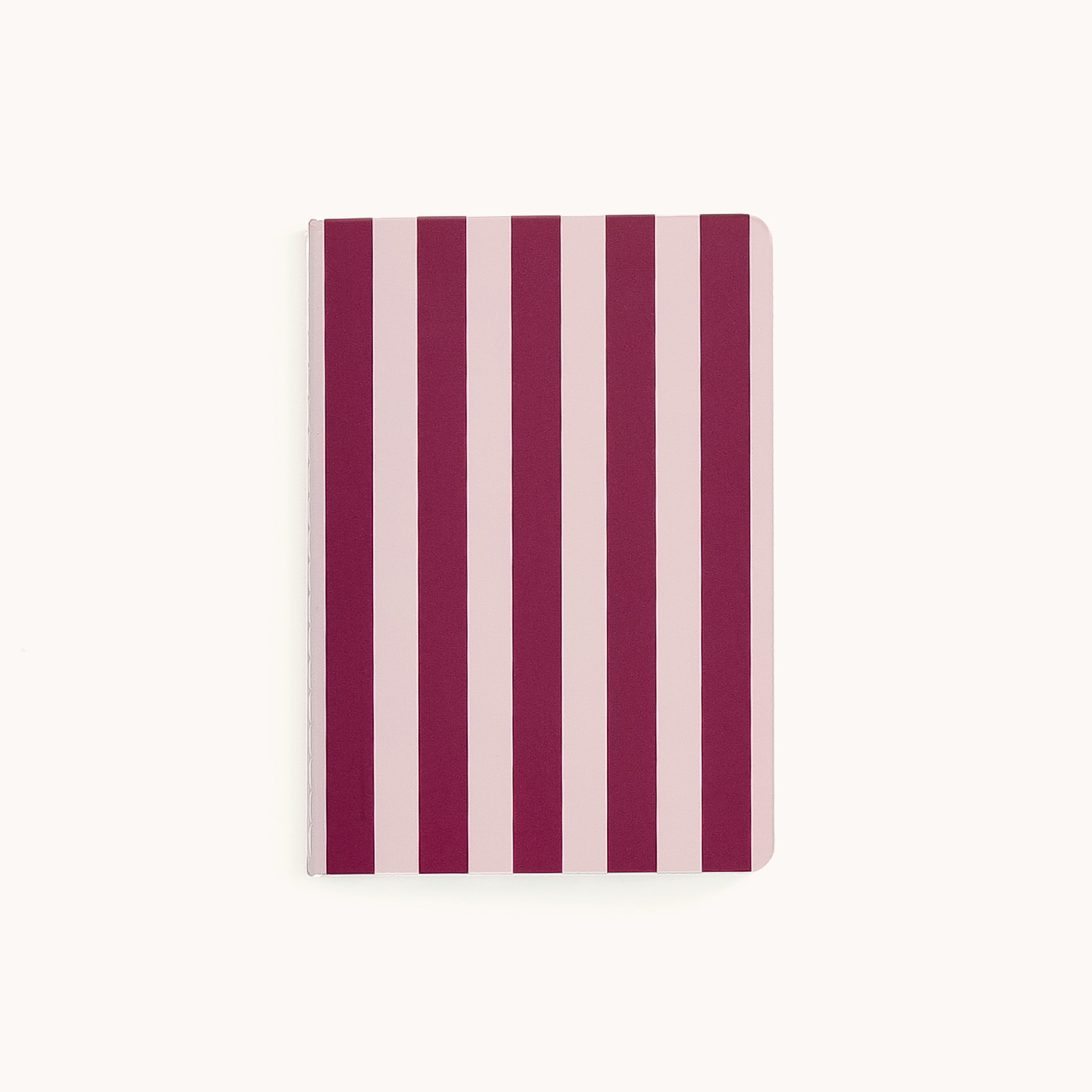 Berry Stripe mini notebook with striped pattern and compact size for everyday notes, lists, and on-the-go organization