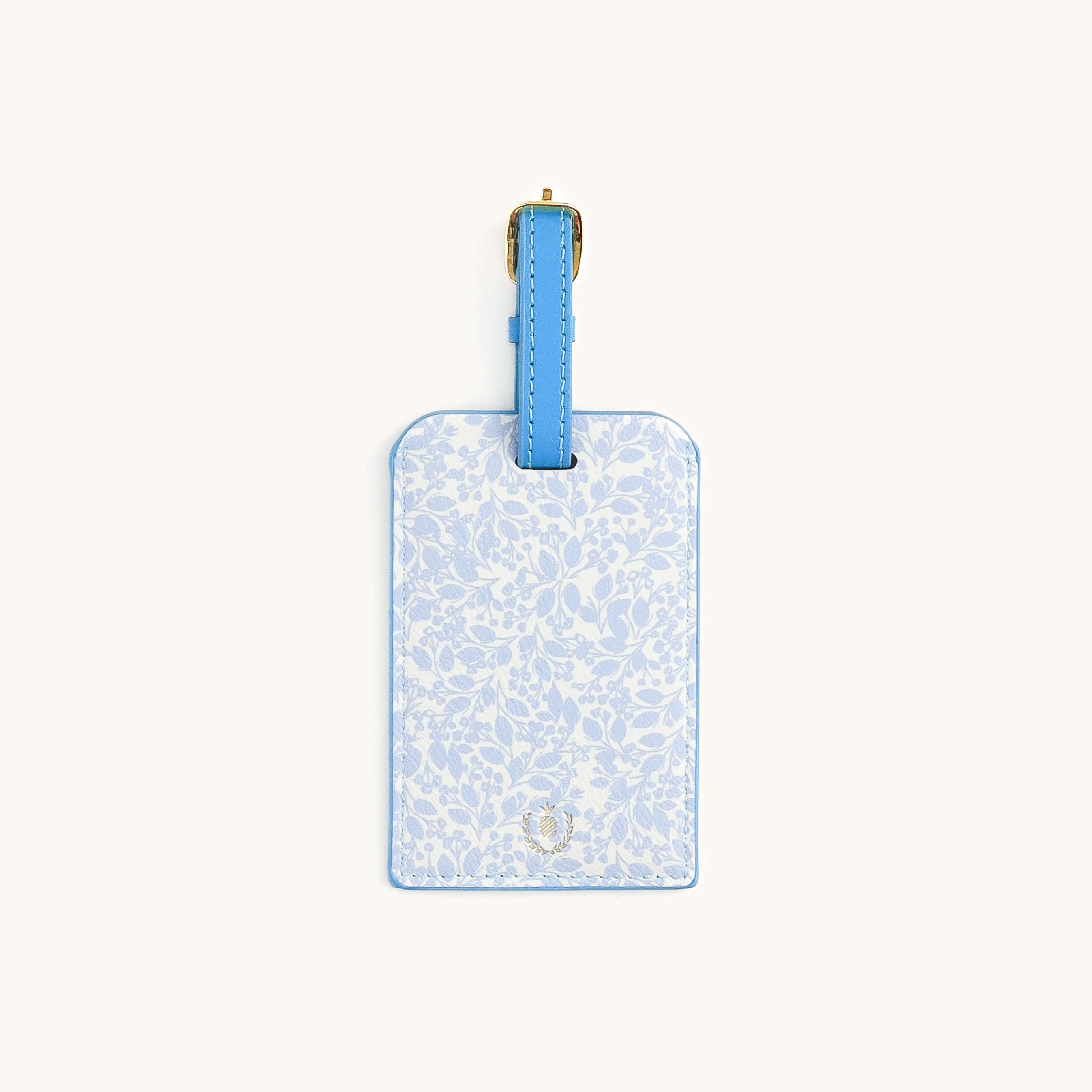 Misty Meadow blue floral luggage tag with adjustable strap by Simplified by Emily Ley