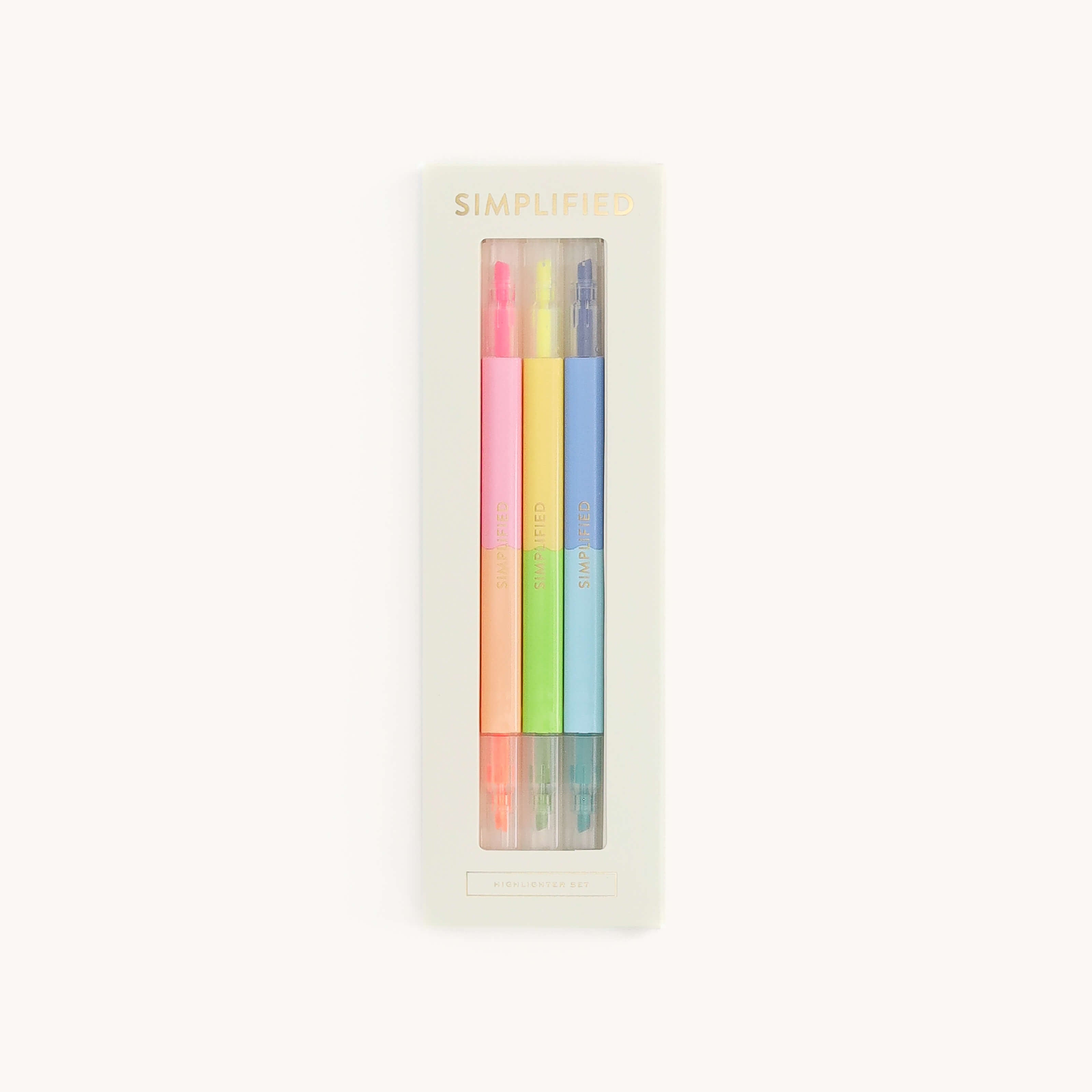 Simplified Highligher Set in ivory box with clear view window.