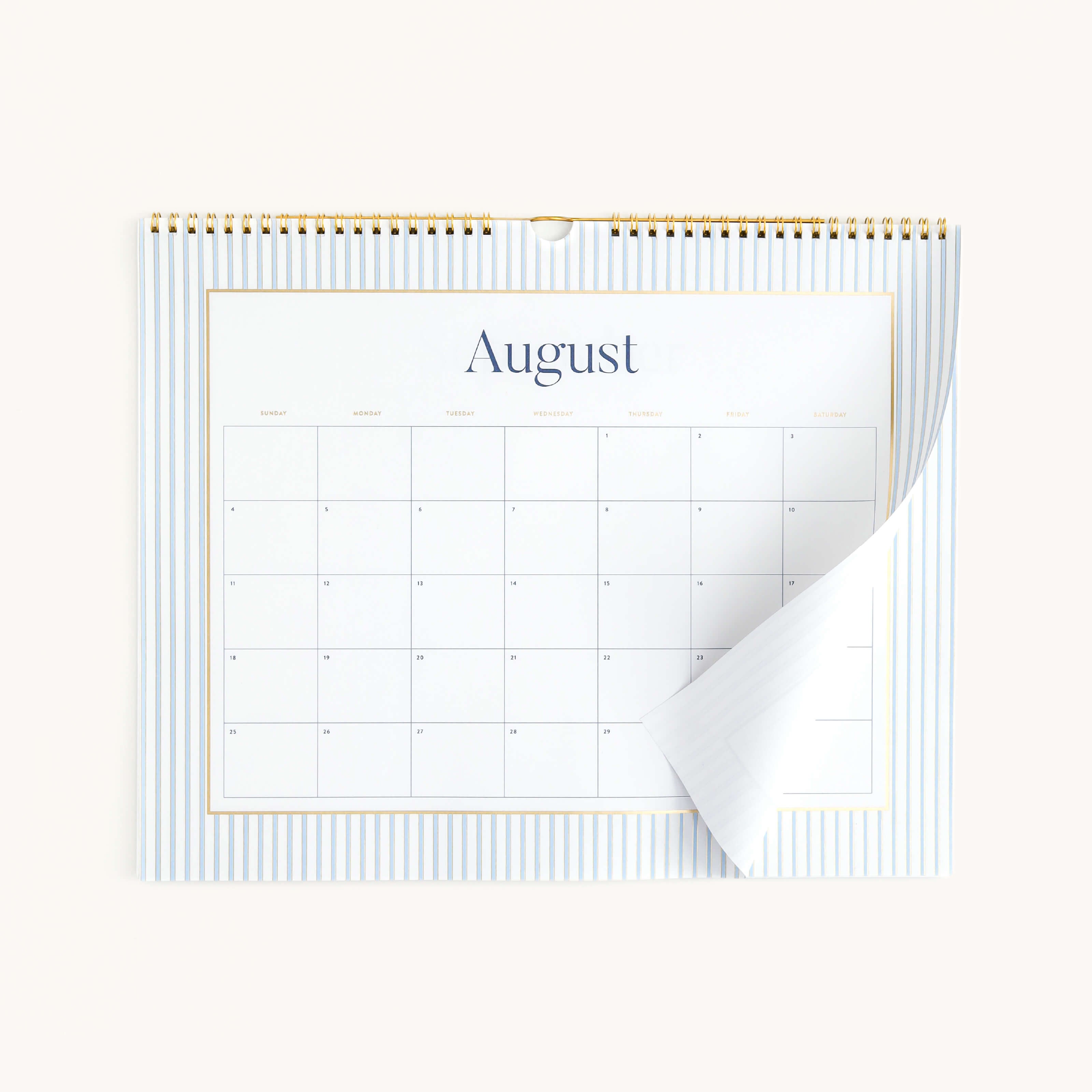 2024-2025 Horizontal Wall Calendar by Emily Ley featuring the Carolina pinstripe open to a month spread