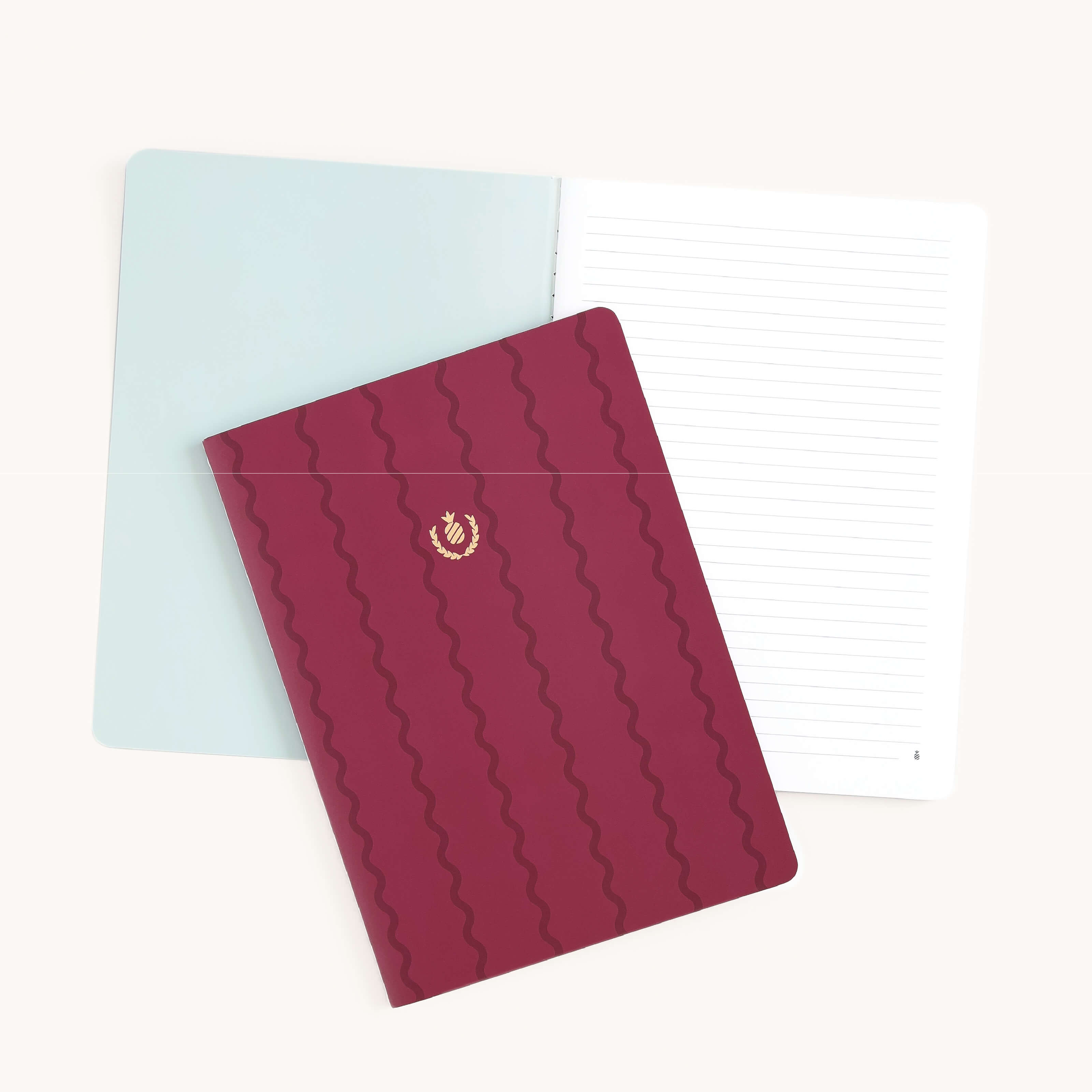 Mid sized notebook set with Raspberry Ribbon cover and lined interior pages for writing notes, lists, and everyday ideas in a simple, clean layout