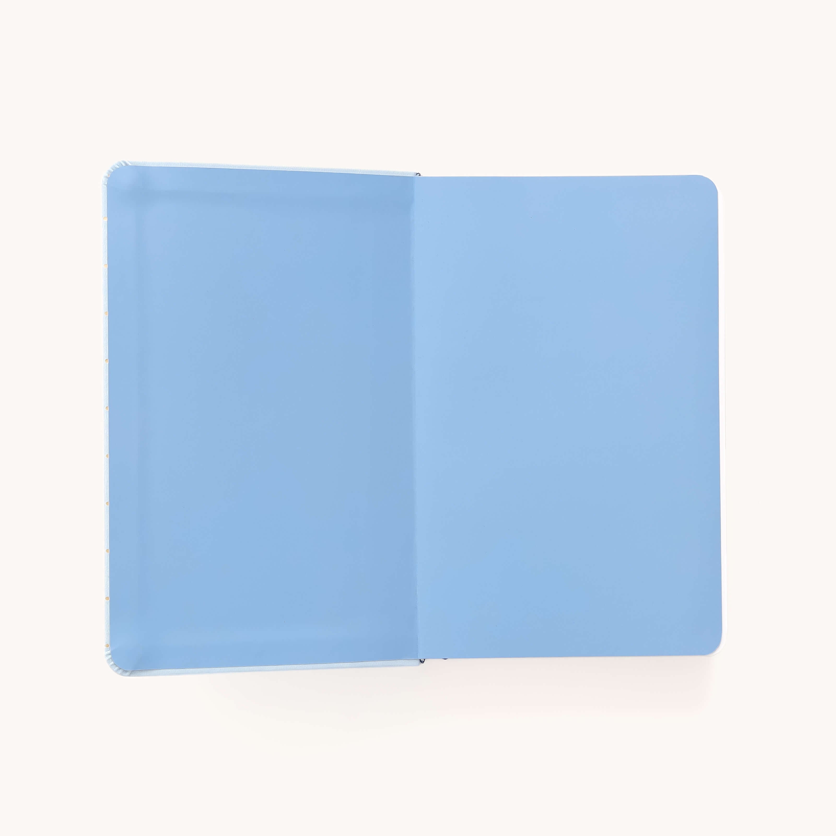 The Simplified 2026 Bookbound Daily Dapperdesk Planner in Carolina Dot is open on a plain white background, displaying the inside front cover and first page. The planner features a light blue design and spans 12 months.