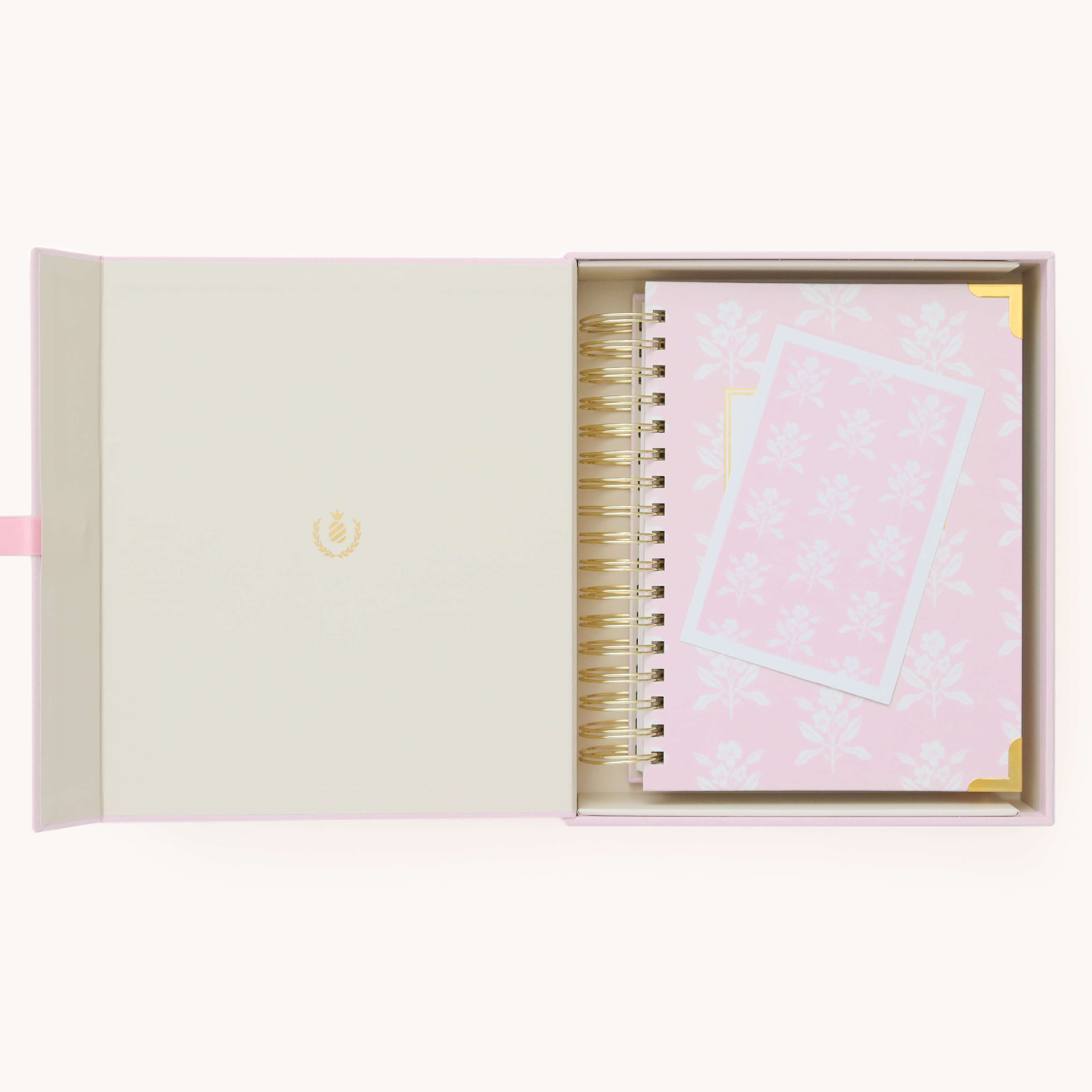 2025 Calendar Year Daily Simplified Planner by Emily Ley in the Blush Block cover design, placed inside a blush keepsake box with gold foil detailing. Includes a matching art print for added inspiration. Perfect for organization, time management, and productivity.