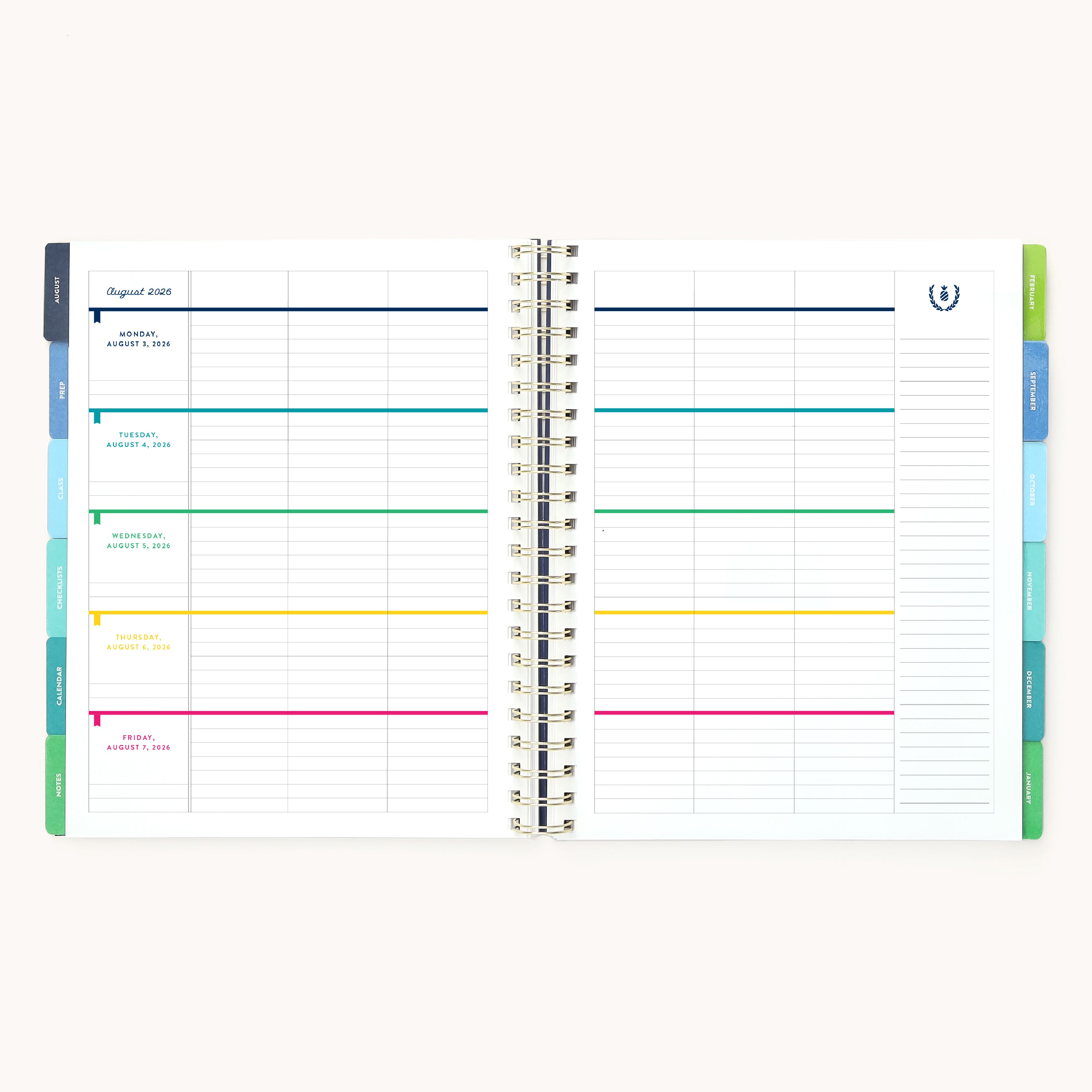 teacher planner weekly overview pages with lined sections for organizing lesson plans, tasks, and classroom priorities