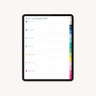 The 2025-2026 Digital Simplified Planner by Simplified, shown on an iPad, features daily sections from July 28 to August 3, 2025, with color-coded labels for easy organization—ideal for fans of Emily Ley planners in a digital format.