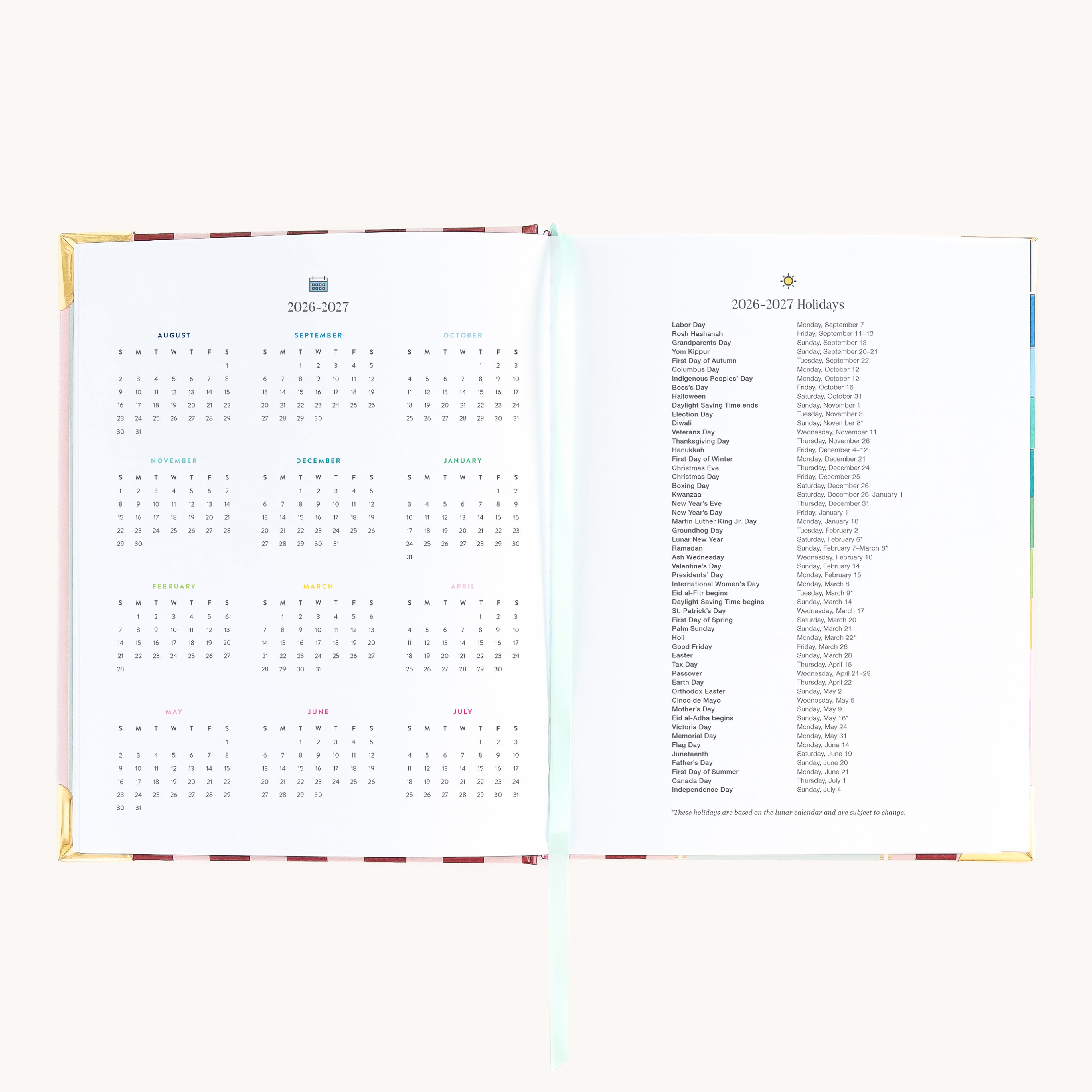 Bookbound weekly planner yearly overview and holiday pages for long-term scheduling and important dates