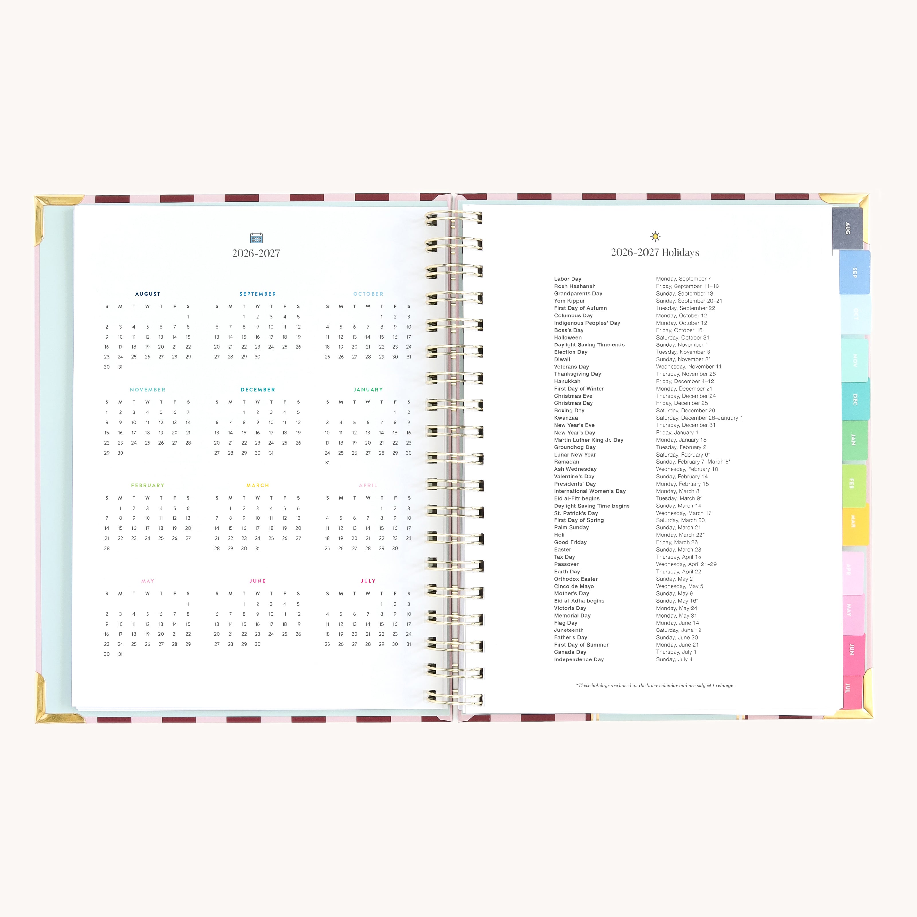 Spiral weekly planner yearly overview and holiday pages for long-term planning and important dates