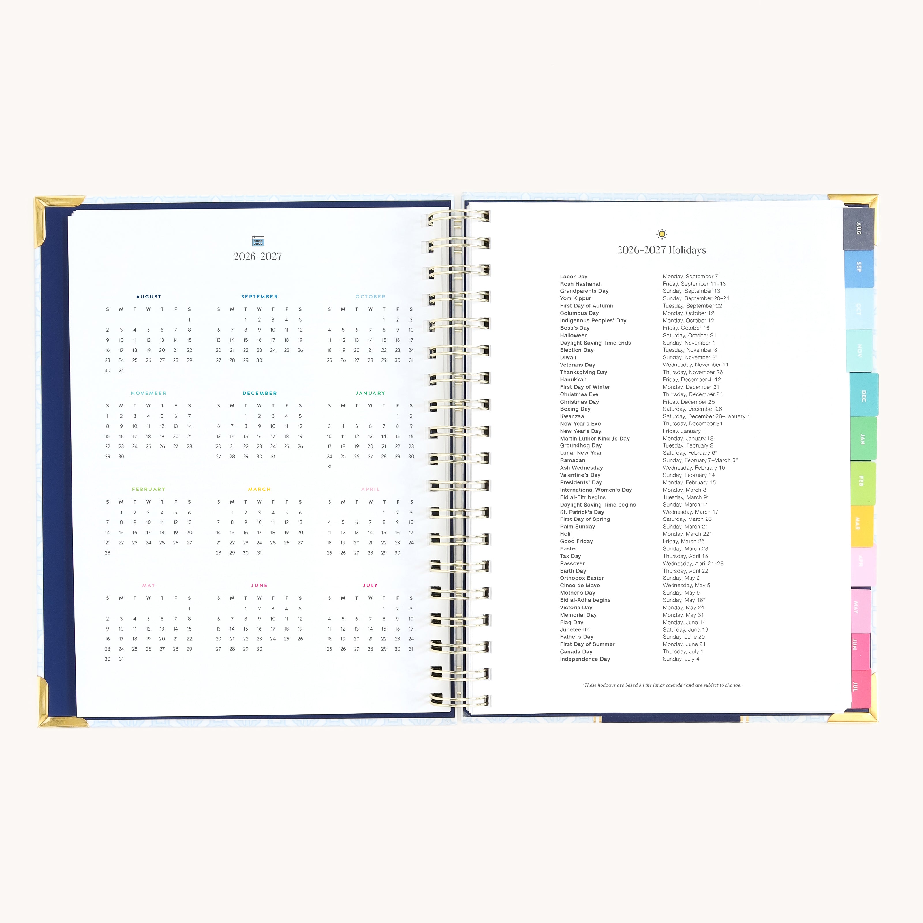 Spiral weekly planner yearly overview and holiday pages for long-term planning and important dates