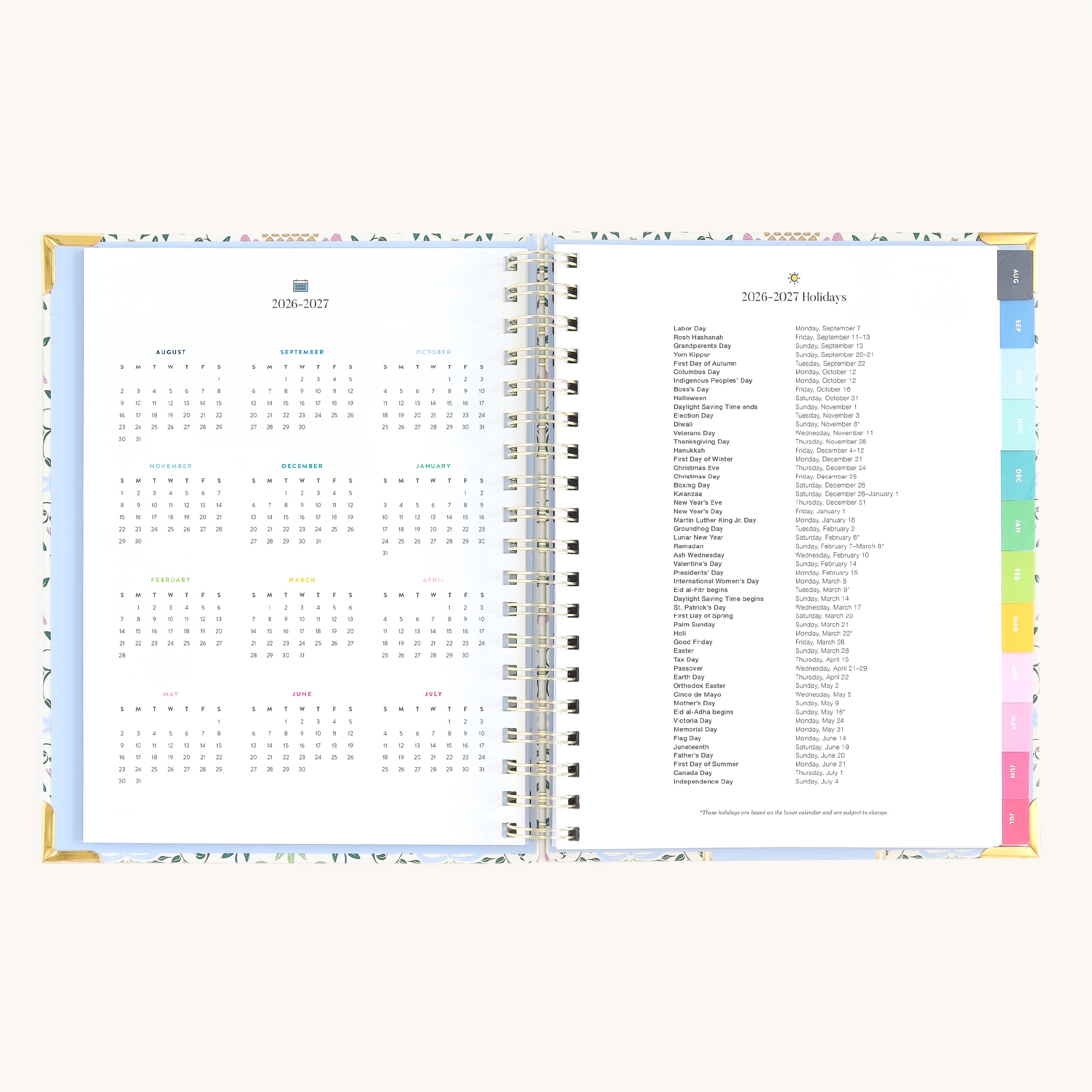 Spiral weekly planner yearly overview and holiday pages for long-term planning and important dates