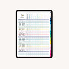 The 2025-2026 Digital Teacher Planner by Simplified for iPads shows a colorful student checklist with names and tasks, check marks for progress, labeled tabs, and pastel categories for easy navigation.