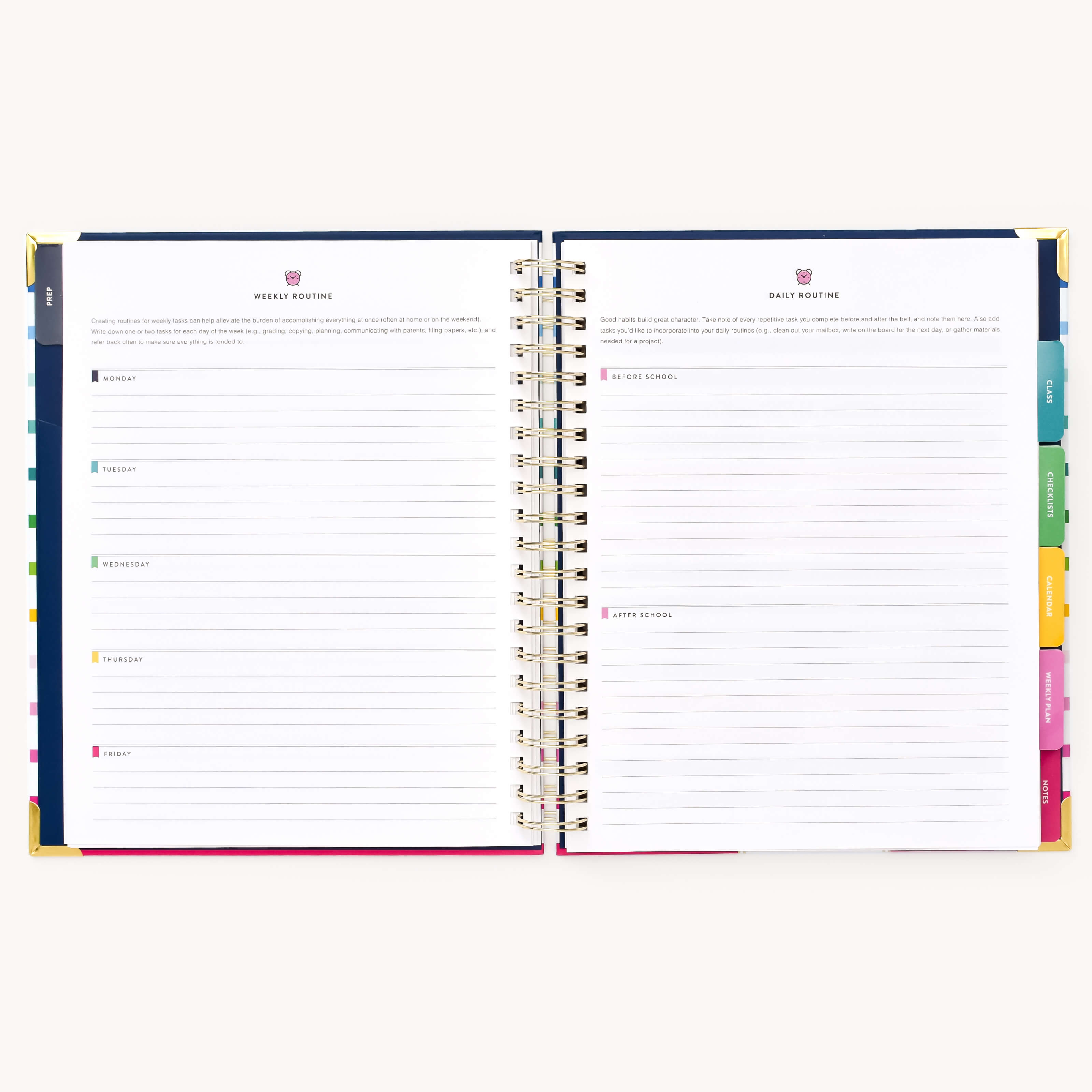 Weekly and Daily Routine pages in the Simplified Undated Teacher Planner by Emily Ley.