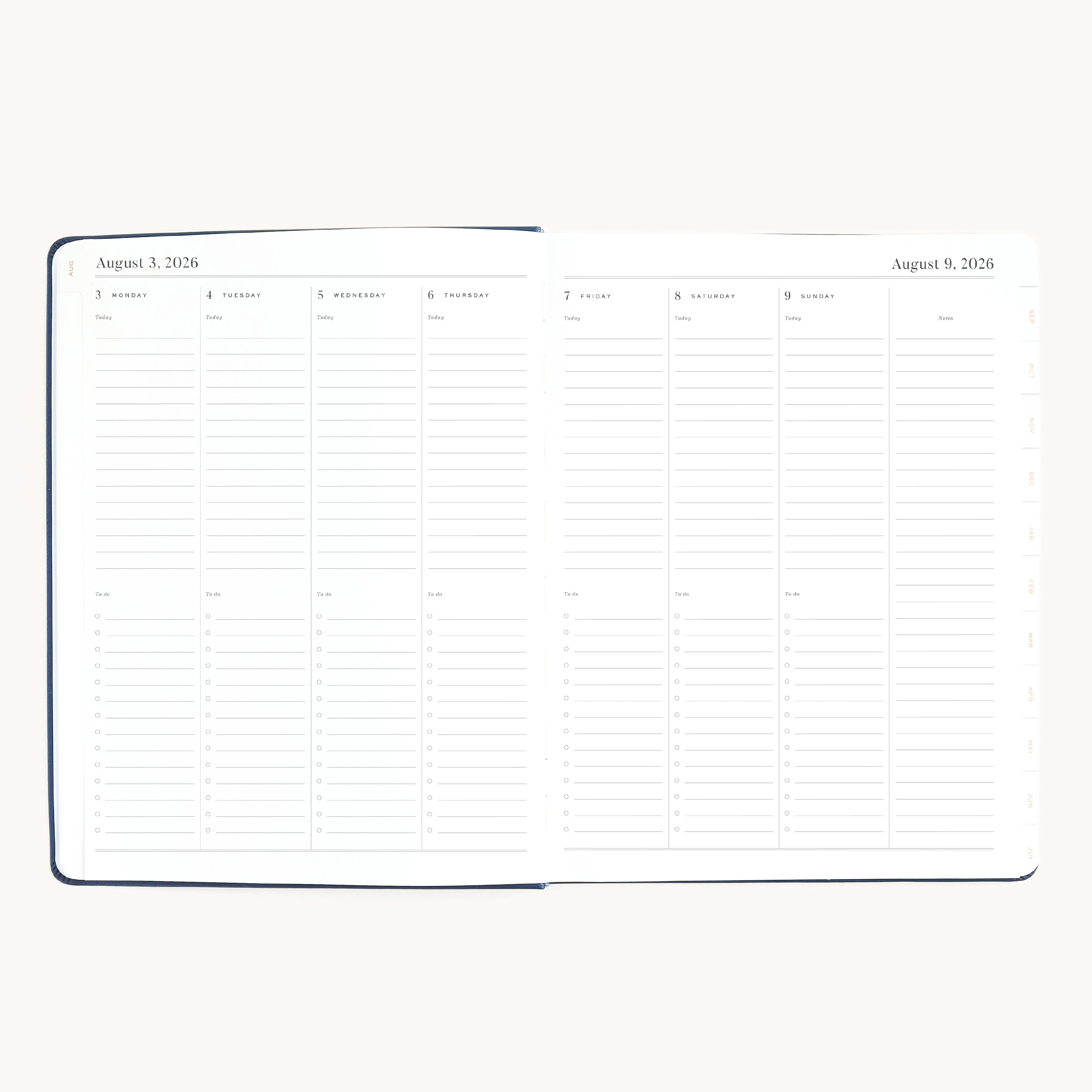 Weekly dapperdesk planner open to structured weekly layout with space for appointments, to-do lists, and notes
