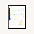 The 2025-2026 Digital Simplified Planner by Simplified, shown on an iPad, includes a January 2026 monthly calendar with color-coded events, handwritten notes, and a legend for “Work,” “Personal,” and “School” categories.