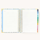 2025 Daily Simplified Planner in the Beaufort Birdies cover design open to the notes pages at the front of the planner. Features a two-page spread with blank lined notes pages.