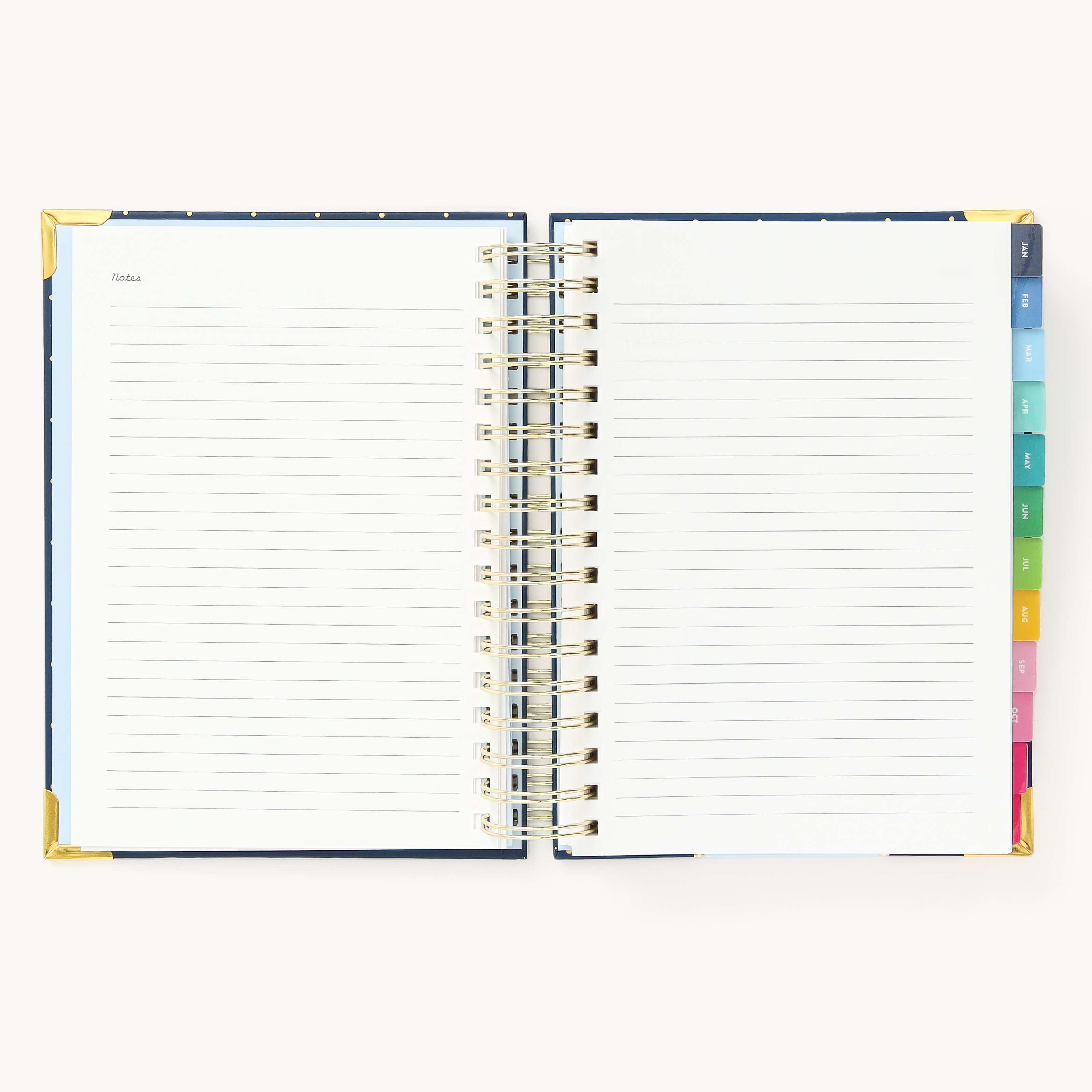 2025 Daily Simplified Planner in the Dainty Dot cover design open to the notes pages at the front of the planner. Features a two-page spread with blank lined notes pages.
