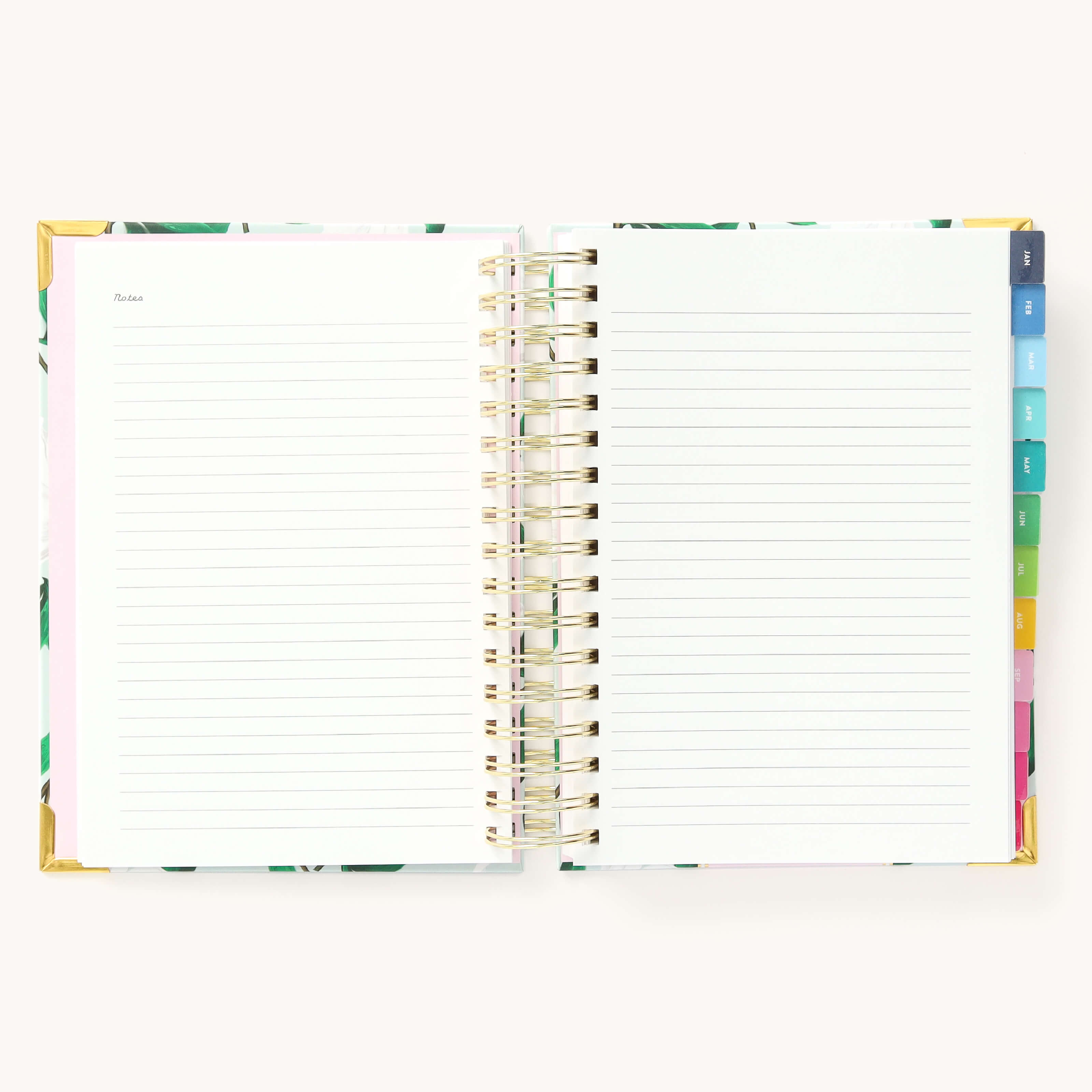2025 Daily Simplified Planner in the Savannah Blooms cover design open to the notes pages at the front of the planner. Features a two-page spread with blank lined notes pages.