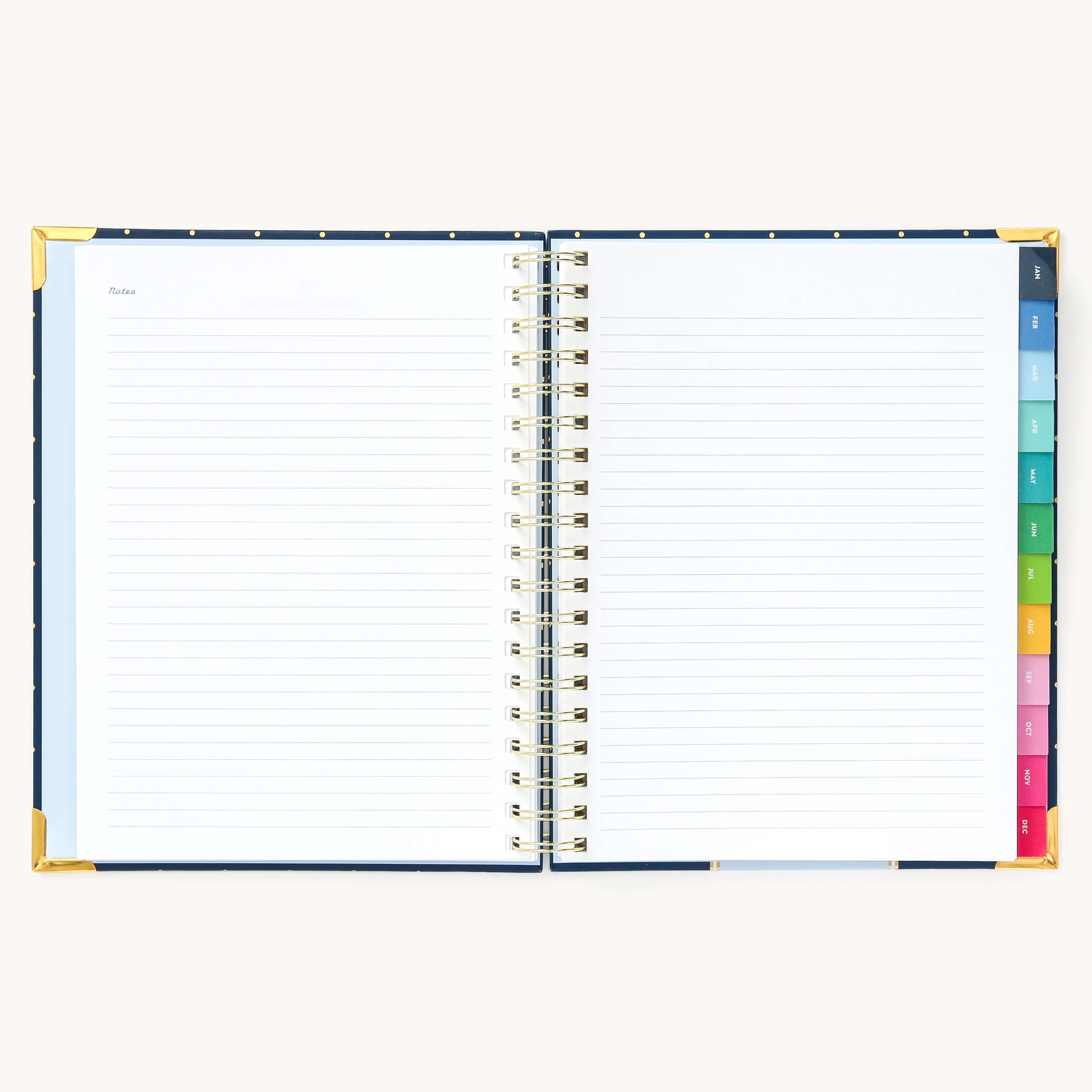 2025 Weekly Simplified Planner in the Dainty Dot cover design open to the notes pages at the front of the planner. Features a two-page spread with blank lined notes pages.