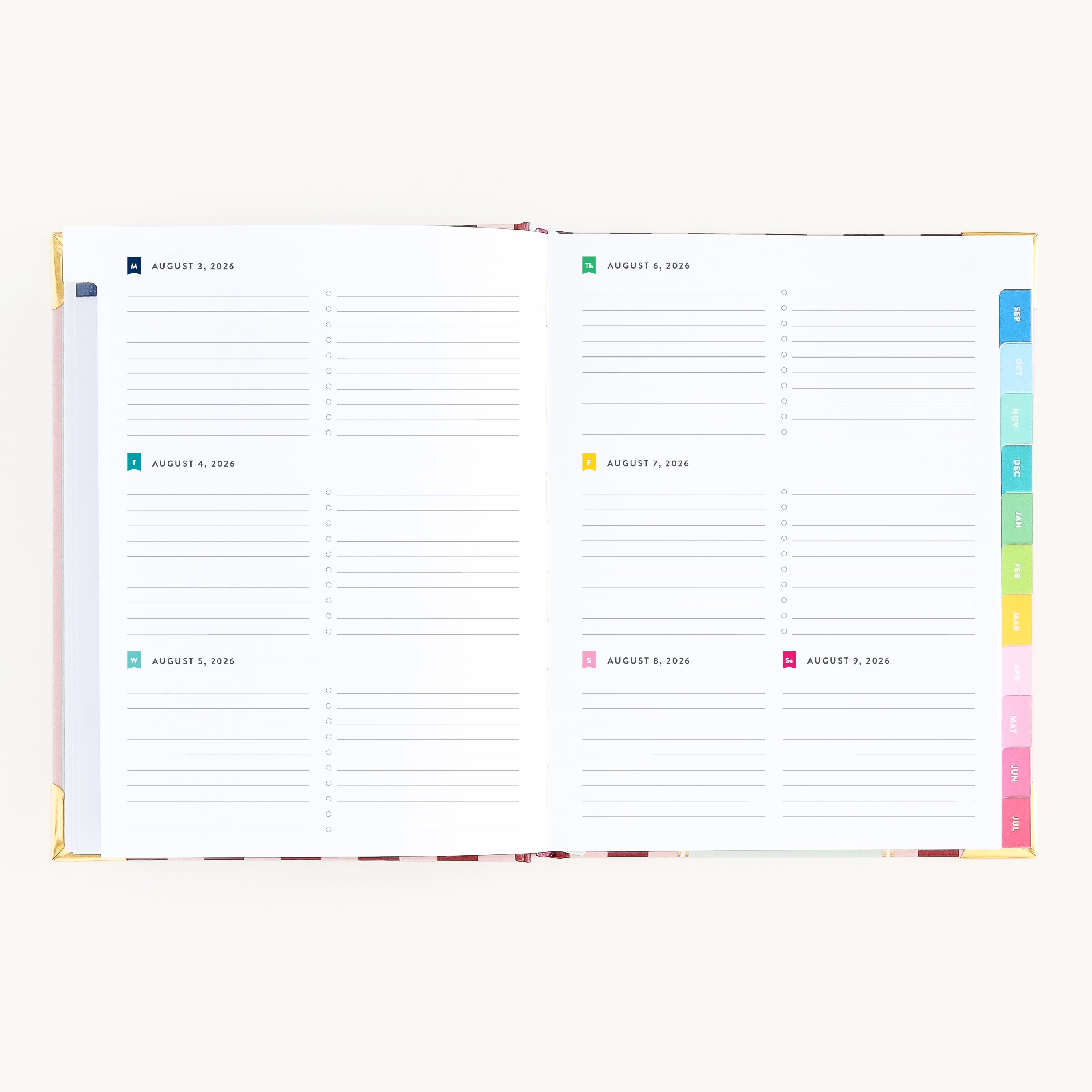 Bookbound weekly planner open to weekly layout with space for appointments, tasks, and notes
