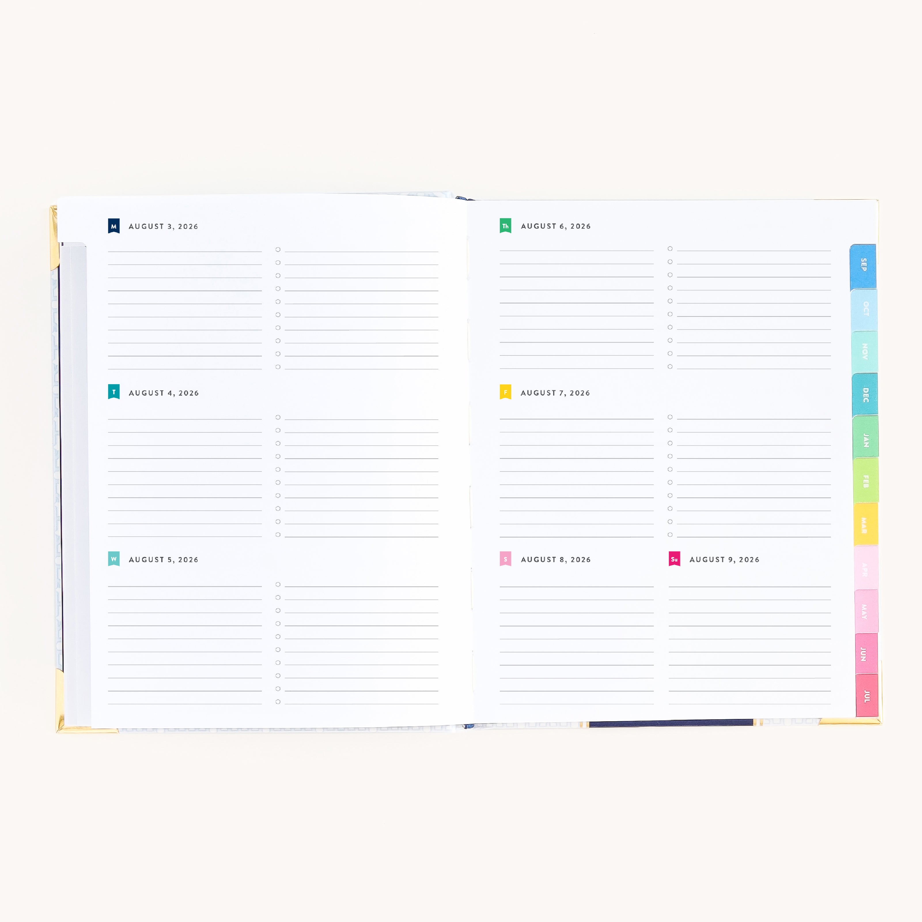 Bookbound weekly planner open to weekly layout with space for appointments, tasks, and notes
