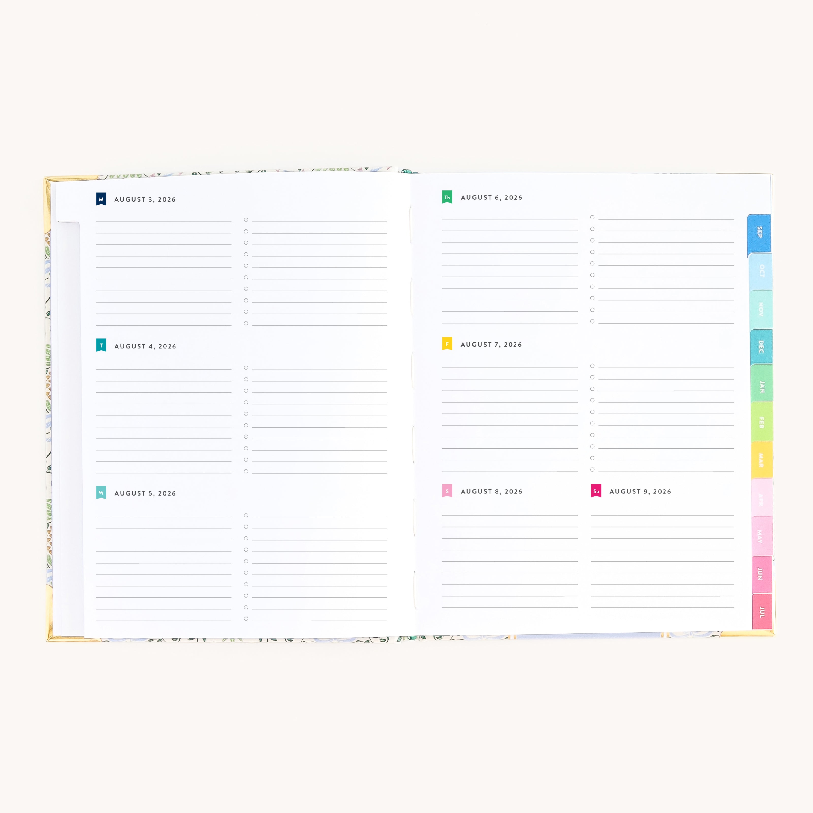 Bookbound weekly planner open to weekly layout with space for appointments, tasks, and notes