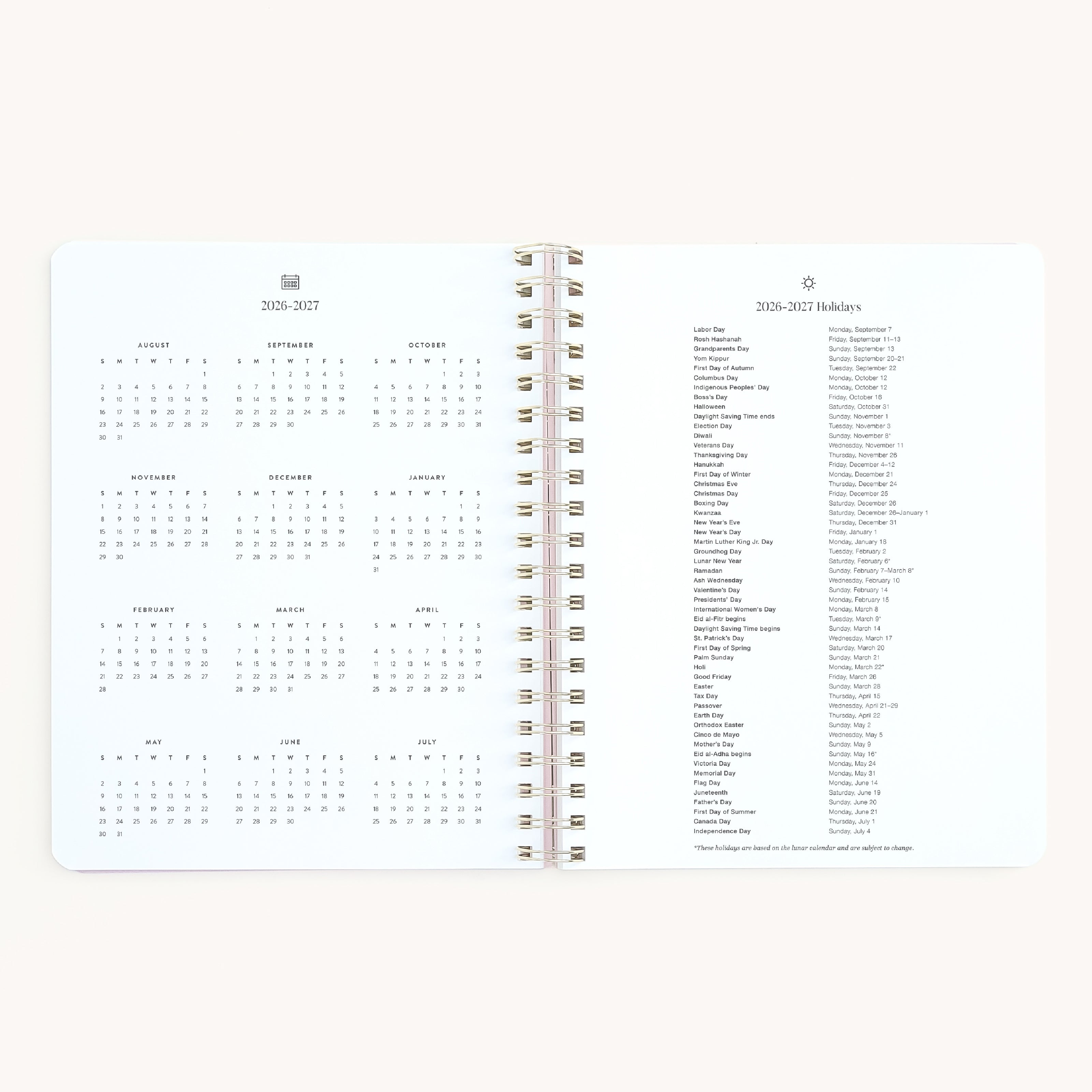 Large weekly planner yearly overview pages for long-term scheduling and important dates