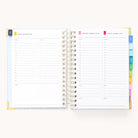 The Simplified 2026 Spiral Daily Simplified Planner - Serene Stripe features daily pages with 7 AM–7 PM time slots, notes sections, and colorful monthly tabs—ideal for fans of this planner style.