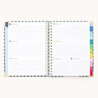 The 2025-2026 Spiral Weekly Simplified Planner - Camp Gingham from Simplified, features a weekly layout with gold foil details. Open to August 7-13, 2023, the planners pages divide into daily sections with colorful tabs on the side.