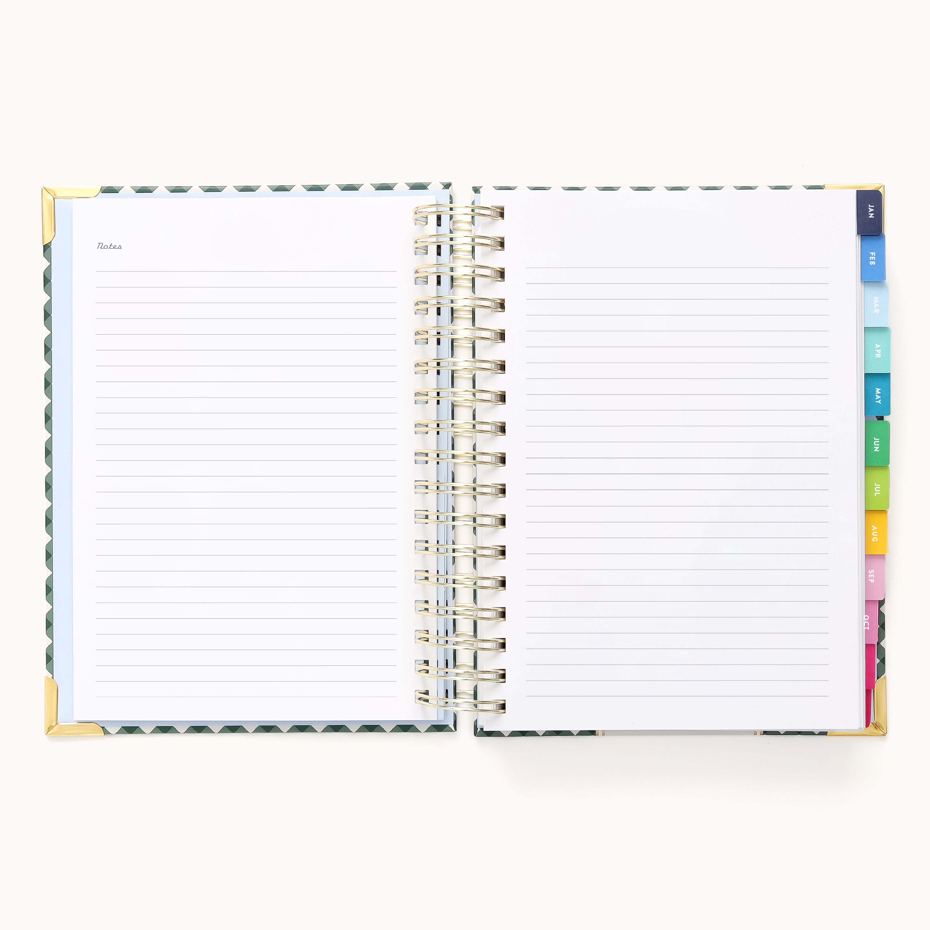 The 2026 Spiral Daily Simplified Planner - Camp Gingham by Simplified features lined pages, gold corners, and colorful tab dividers—ideal as your 2026 planner or daily planner. Shown open on a light background.