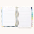 The 2026 Spiral Daily Simplified Planner - Camp Gingham by Simplified features lined pages, gold corners, and colorful tab dividers—ideal as your 2026 planner or daily planner. Shown open on a light background.