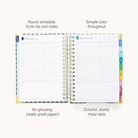 The 2026 Spiral Daily Simplified Planner - Camp Gingham by Simplified features daily schedules with hourly slots, sturdy colorful mylar tabs, no-ghosting paper, and simple color highlights—ideal for organized planning.