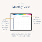The Simplified 2025-2026 Digital Teacher Planner for iPads features a horizontal layout, easy links from daily to weekly views, monthly simplicity tips, and is perfect as a PDF planner or teacher planner.