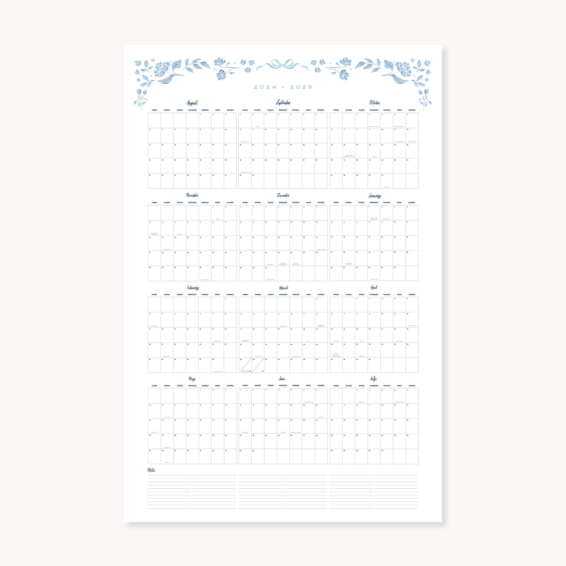 Floral Vertical Printable Wall Calendar