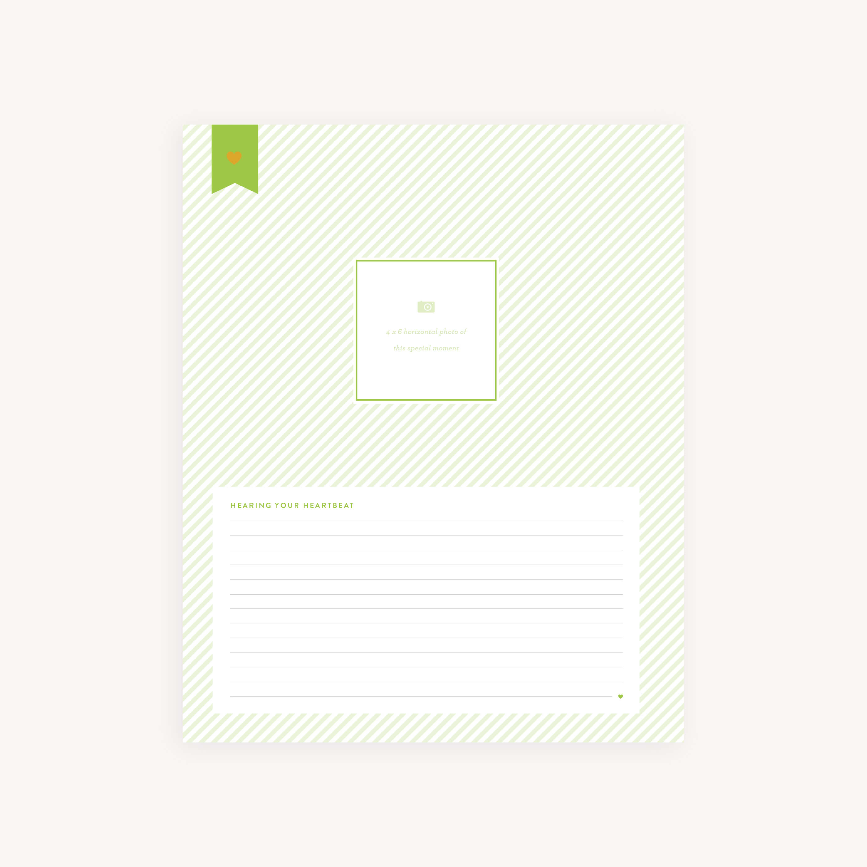 'Hearing Your Heartbeat' page, dedicated to commemorating the first time the baby's heartbeat was heard.