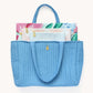 French Blue Quilted Tote Bag with Pouches
