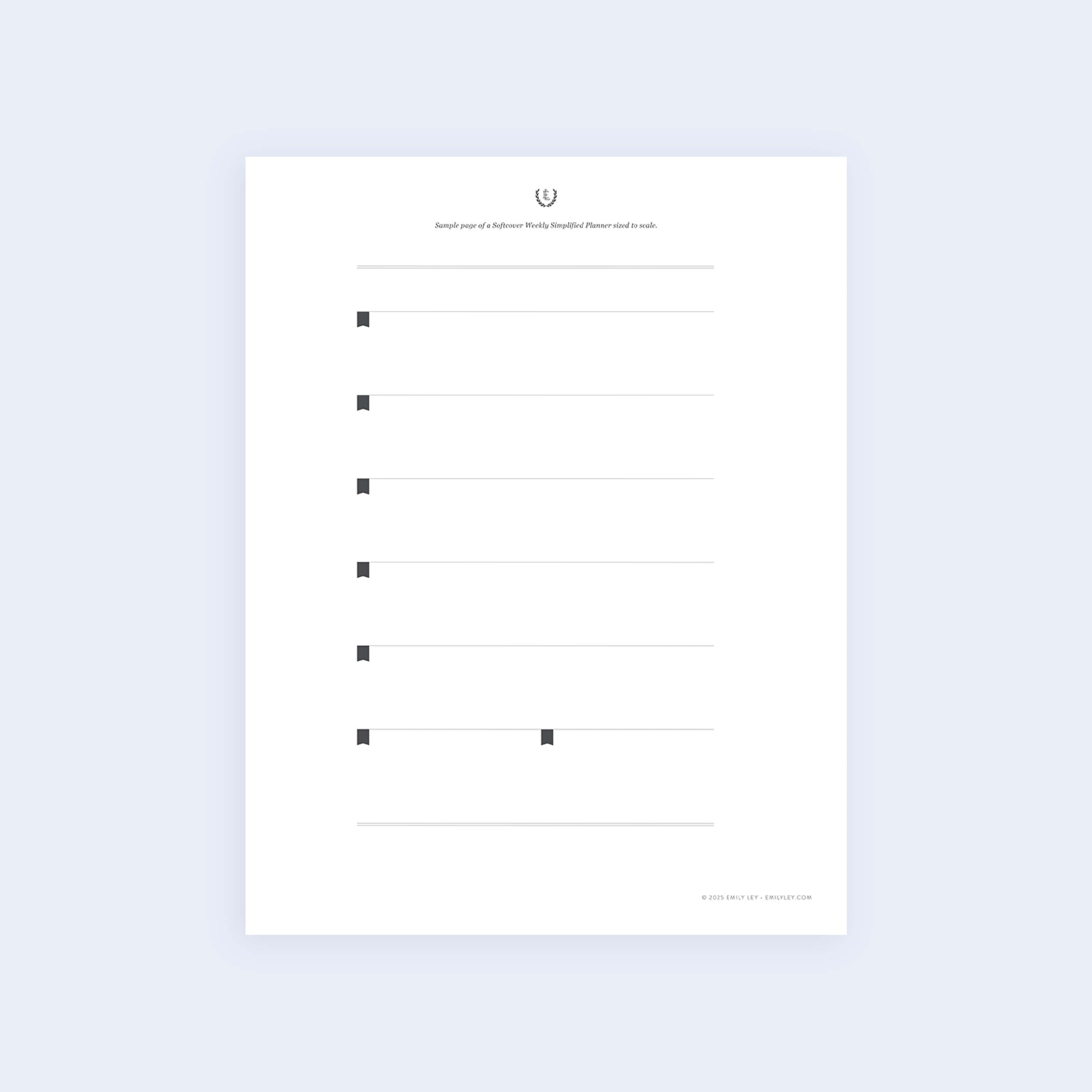 The Softcover Weekly Simplified Planner Sample Page - Printable by Simplified features a minimalistic checklist on white paper with six vertical checkboxes and blank lines, set against a light grey background.