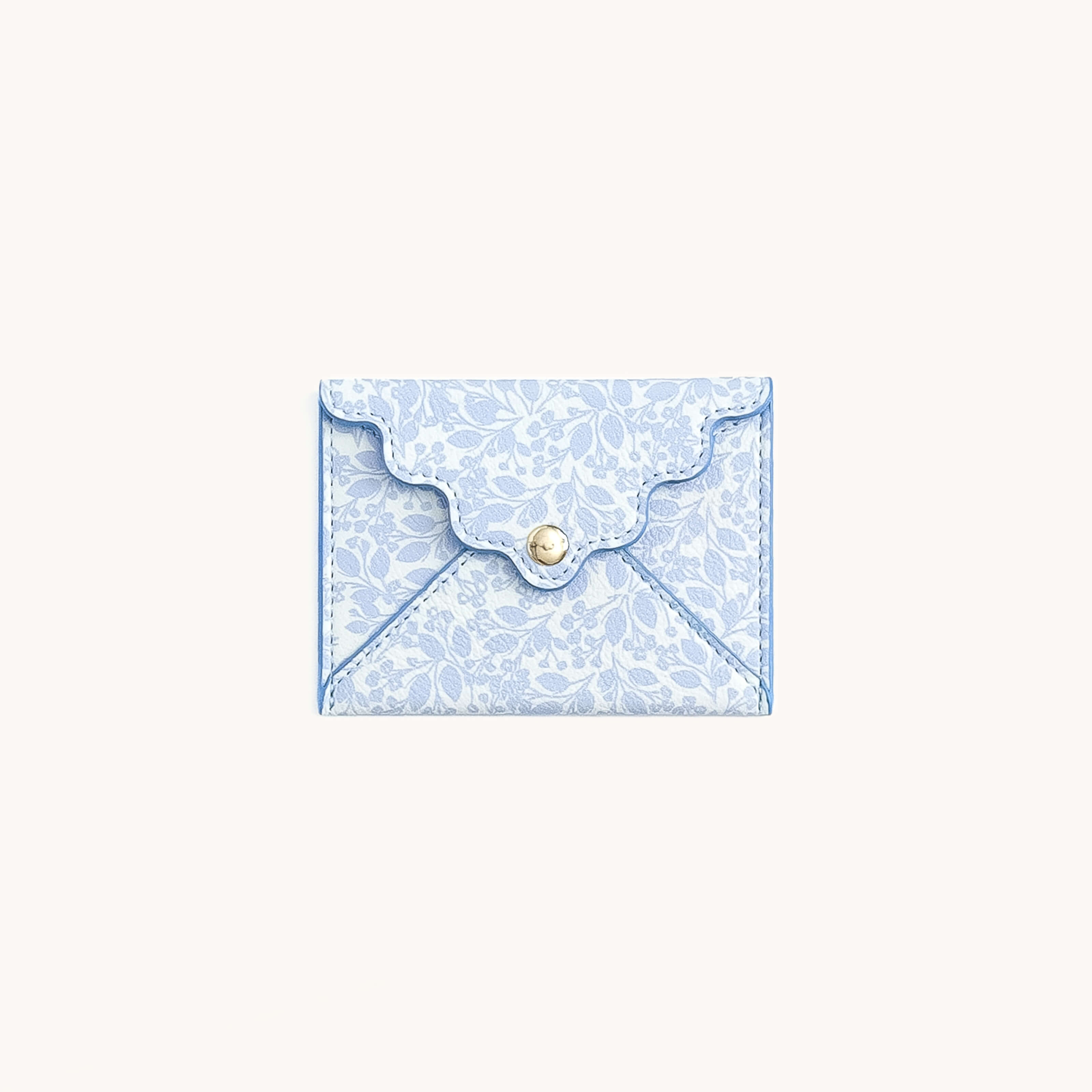 Misty Meadow leatherette mini wallet with scalloped flap and snap closure by Simplified by Emily Ley