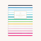 Front cover of the 2026 Softcover Monthly Simplified Planner - Happy Stripe by Simplified, featuring horizontal blue, green, yellow, pink, and red stripes. A center white label reads Simplified Planner in gold—bright and stylish organization.