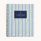 Floral Stripe softcover teacher planner cover with blue and green striped floral pattern and classic, professional design