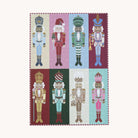 Nutcrackers 500-Piece Jigsaw Puzzle completed: eight hand-drawn nutcrackers on pink, green, blue, and red panels