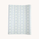 The Simplified Gift Wrap Roll - Block Floral features blue, green, and white vertical stripes with alternating floral and vine patterns, making it ideal for holiday gifts or creative gift wrap. Displayed slightly curved against a plain background.