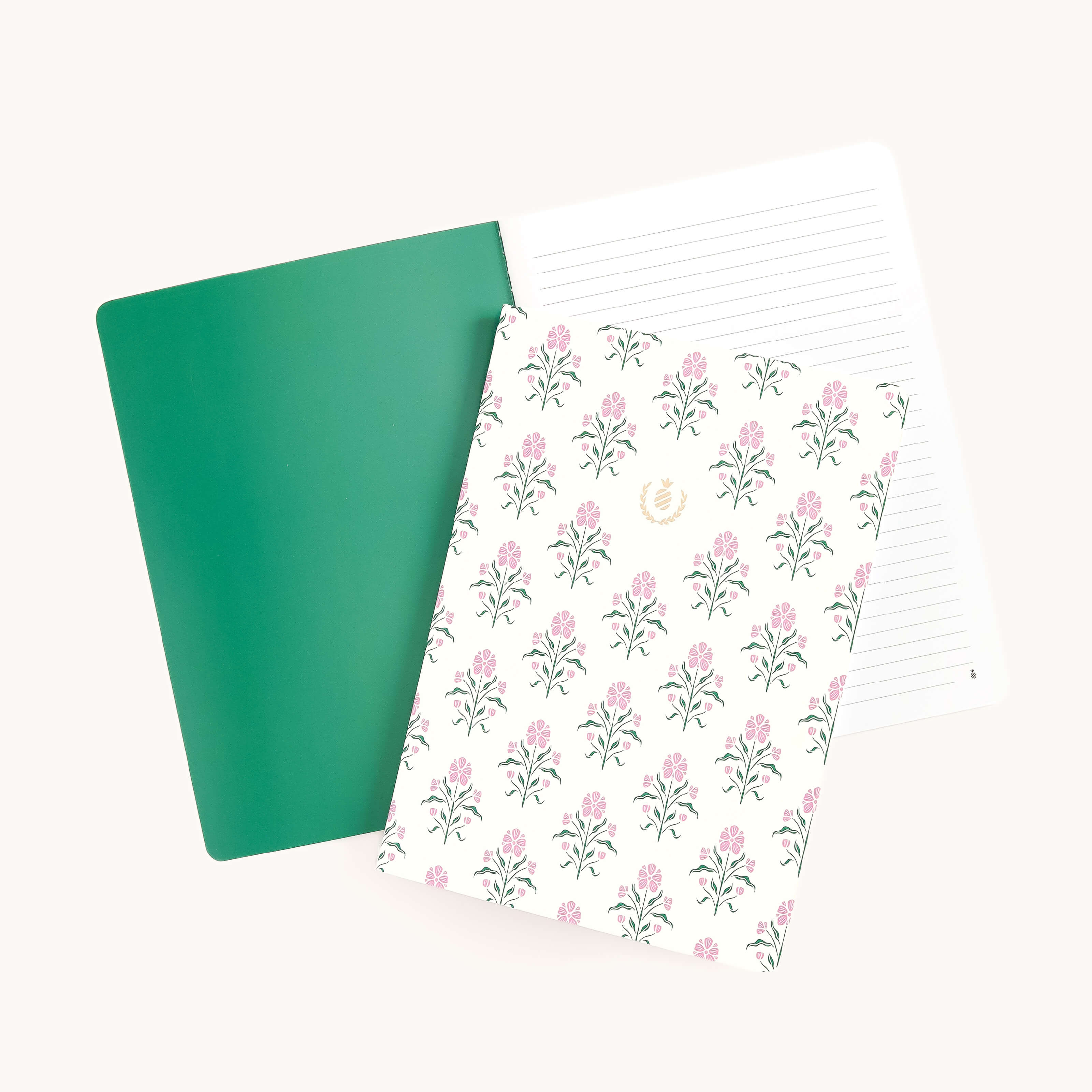 Mid size notebook set with Blush Botanical cover and lined interior pages for writing notes, lists, and everyday ideas in a simple, clean layout
