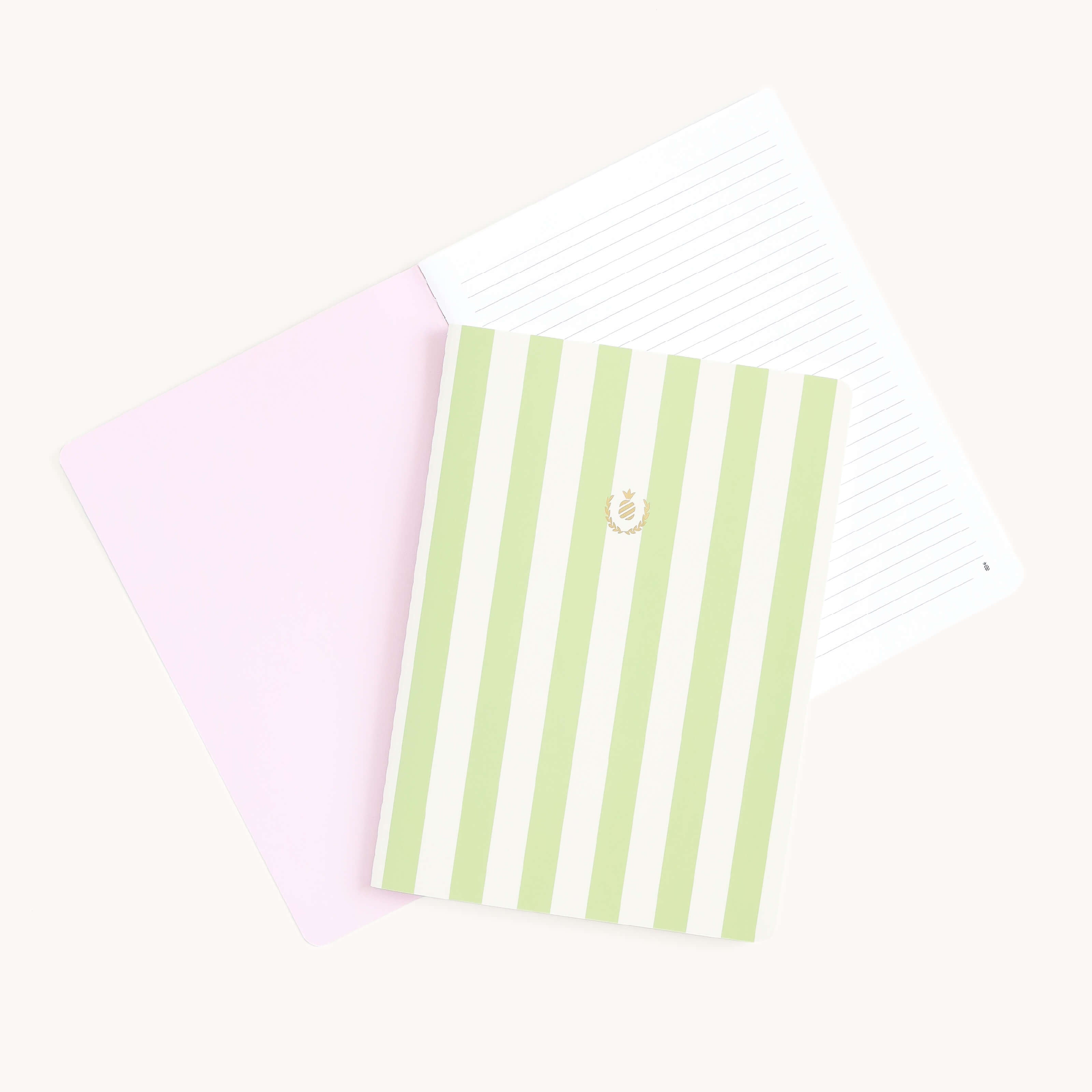 Mid sized notebook set with Club Stripe cover and lined interior pages for writing notes, lists, and everyday ideas in a simple, clean layout