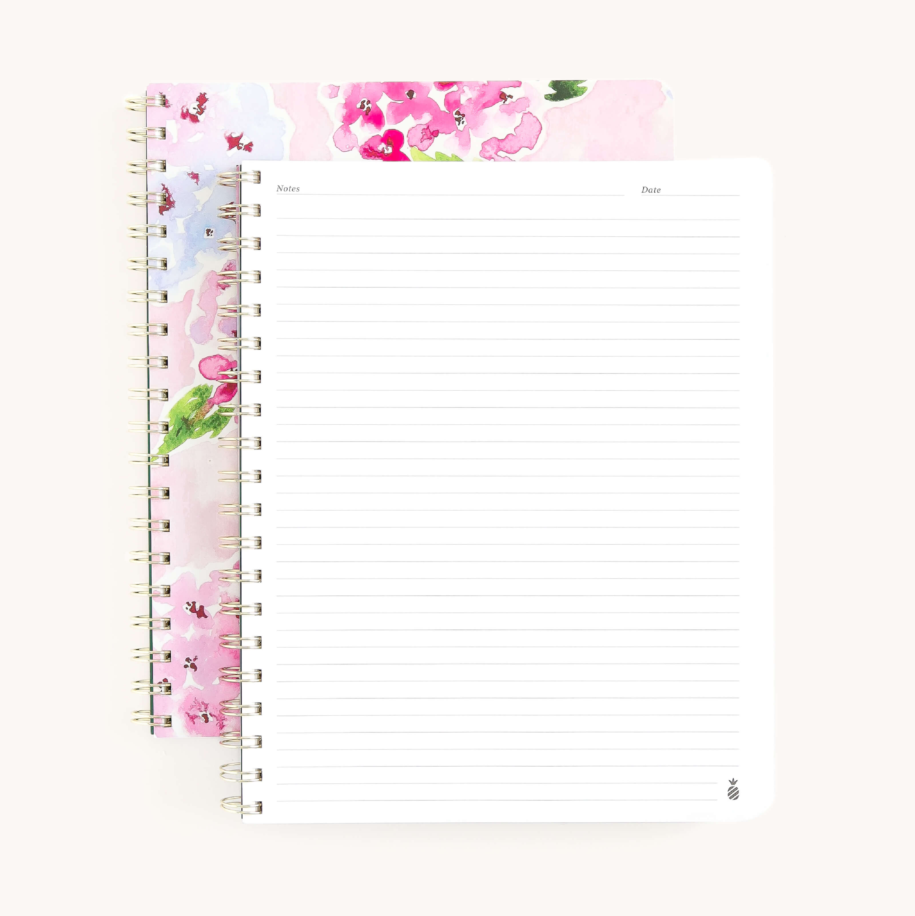 Wire-o notebook with Blush Hydrangea cover and lined interior pages for writing notes, lists, and everyday ideas in a simple layout