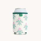 Floral Blush Botcanical Can Cooler with a can inside on a white background