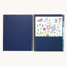 teacher planner interior storage pocket with sticker sheet for organizing supplies, reminders, and classroom planning tools